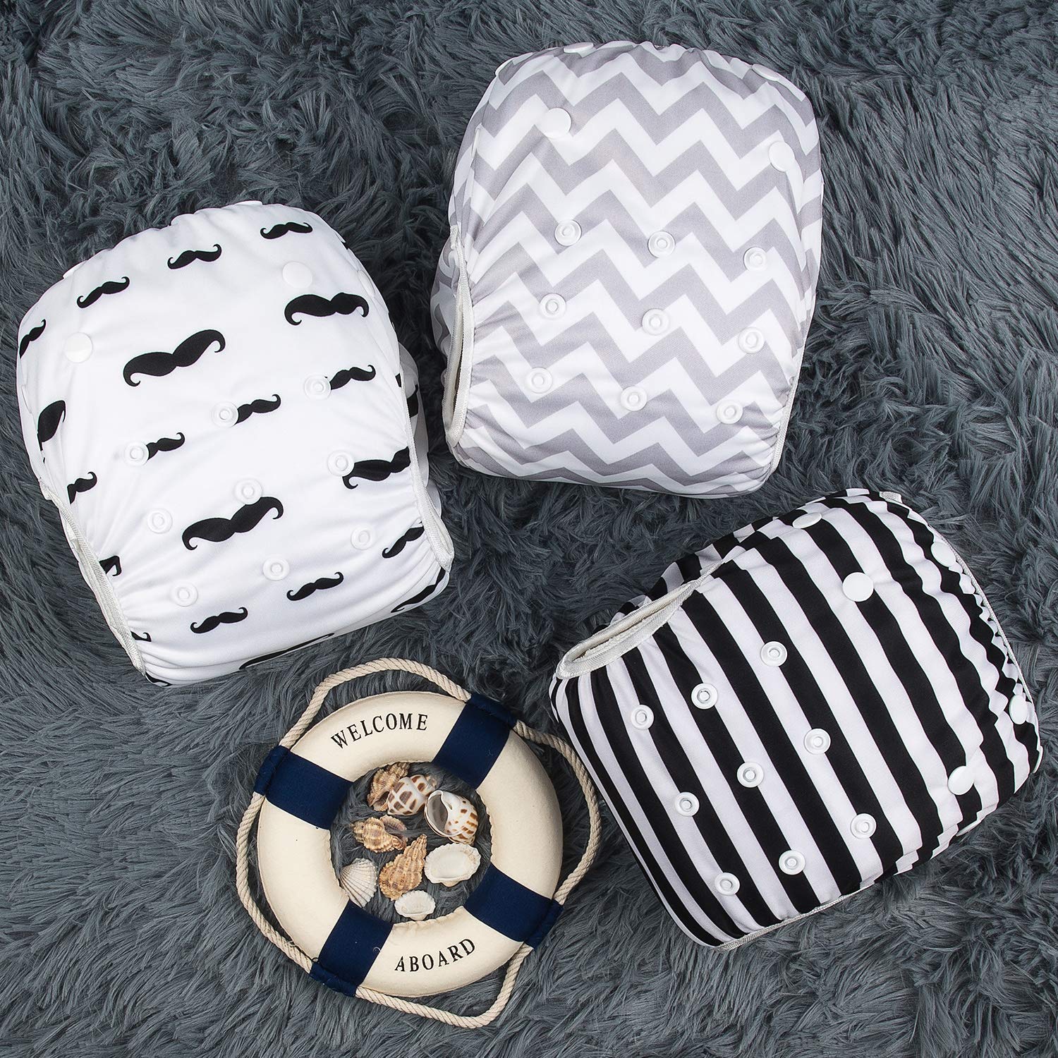 ALVABABY Nuoto Pannolini 3 pz Snap One Size Riutilizzabile Regolabile 0-2 Anni