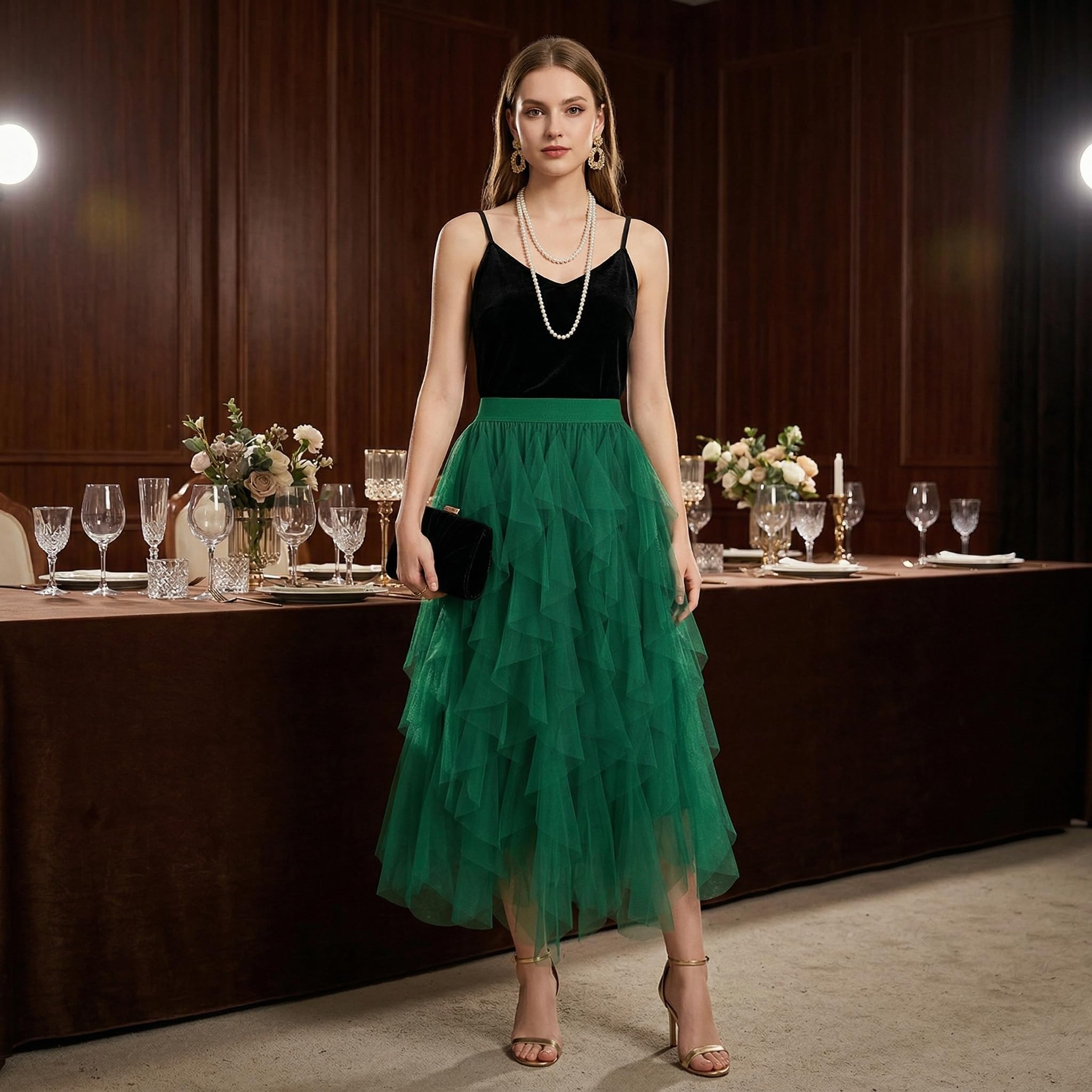 WERFORU Damska spódnica tiulowa, elastyczna talia, spódnica midi High Low Layered Puffy Fee spódniczka tutu