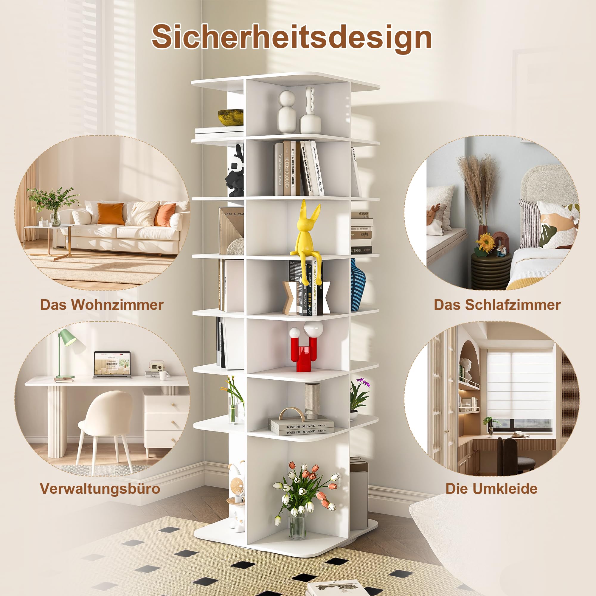 Taikonaut Schuhregal drehbar, Schuhständer, Ebenen Schuhorganizer aus PVC, 360 Grad Schuhregal-Turm, freistehend, weiß, für 28 Paar Schuhe, 60 60 184 cm