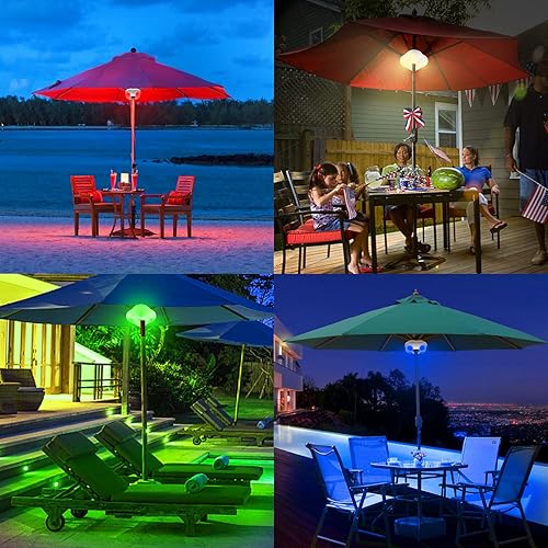 Miniatura 3 de Luz de sombrilla que funciona con pilas, 12 luces RGB que cambian de color para sombrilla de patio, luz de mesa con poste de paraguas, luz exterior
