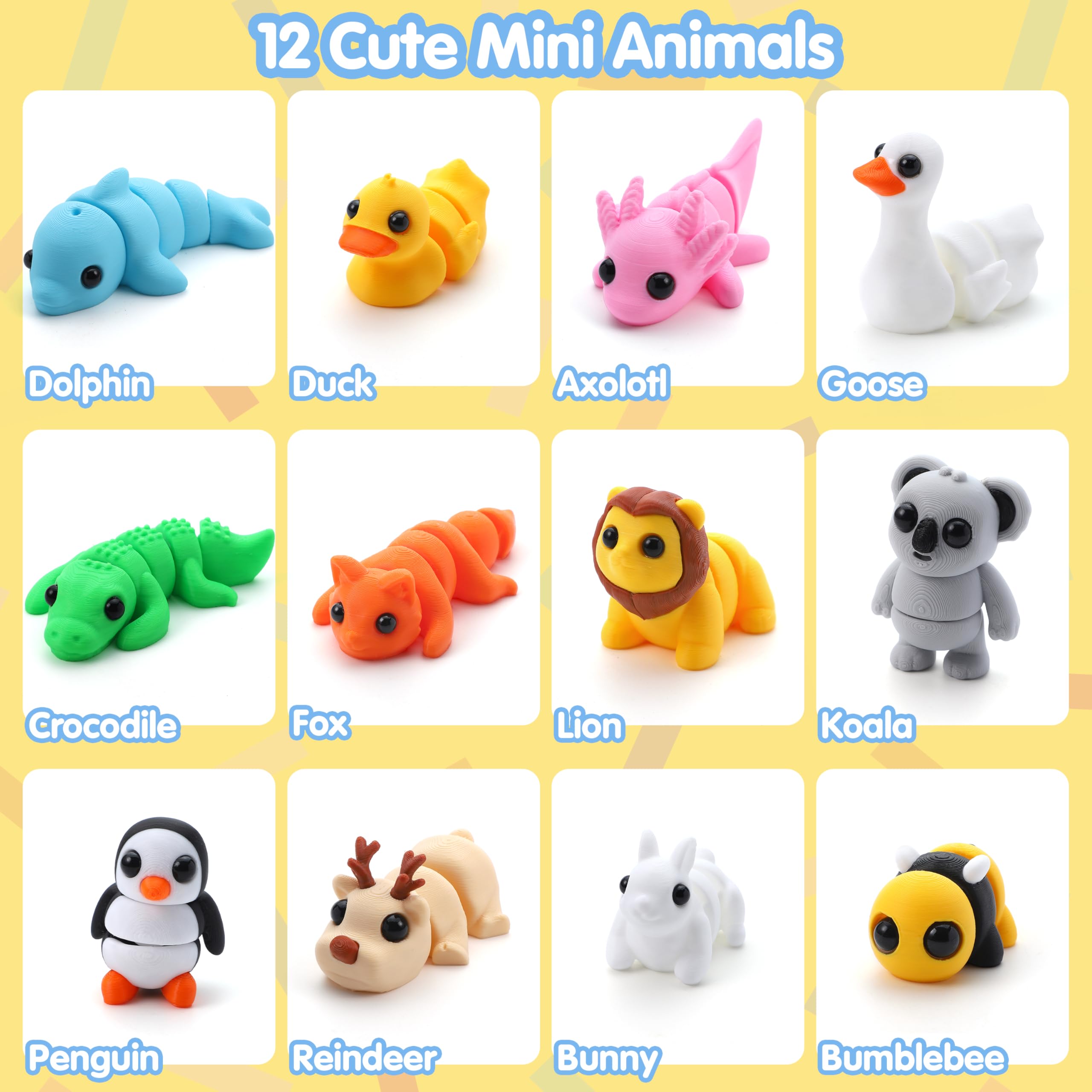 3D Printed Animal Figurines Set Of 10 – Colorful Flexible Mini Collectibles For Desk, Shelf Decor, Unique Gifts