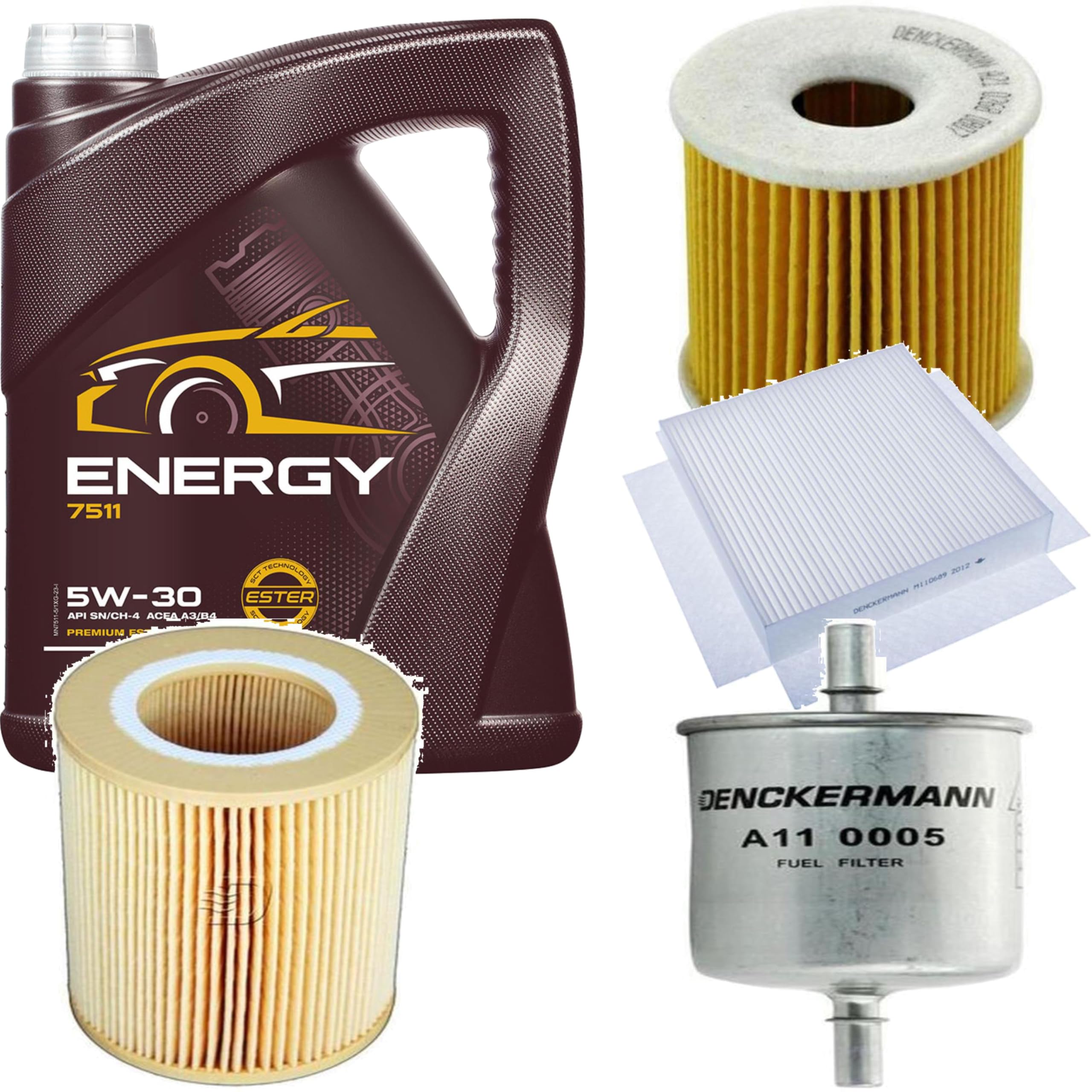 Paquete de inspección Kit de mantenimiento de filtros con Energy 5W-30 5 L, filtro de aire, filtro de combustible, filtro de habitáculo, filtro de aceite