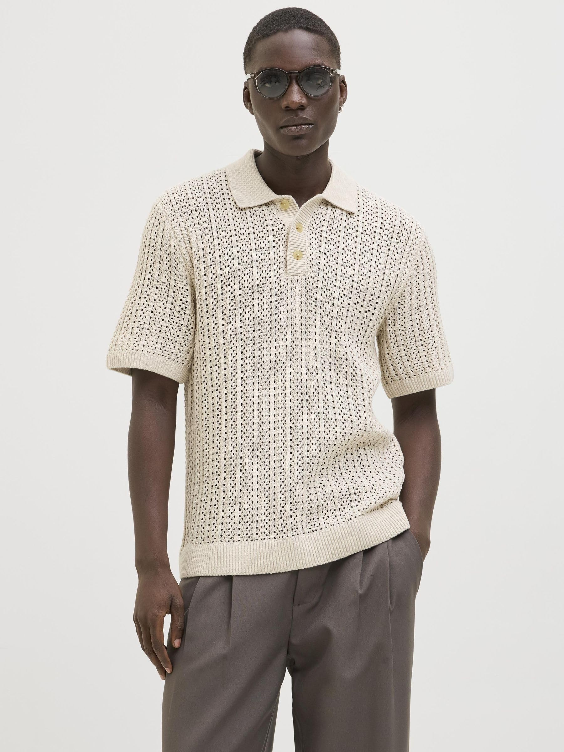 JACK & JONES Jprccjoel Knit Polo Ss Sn męskie, whitecap gray, XL