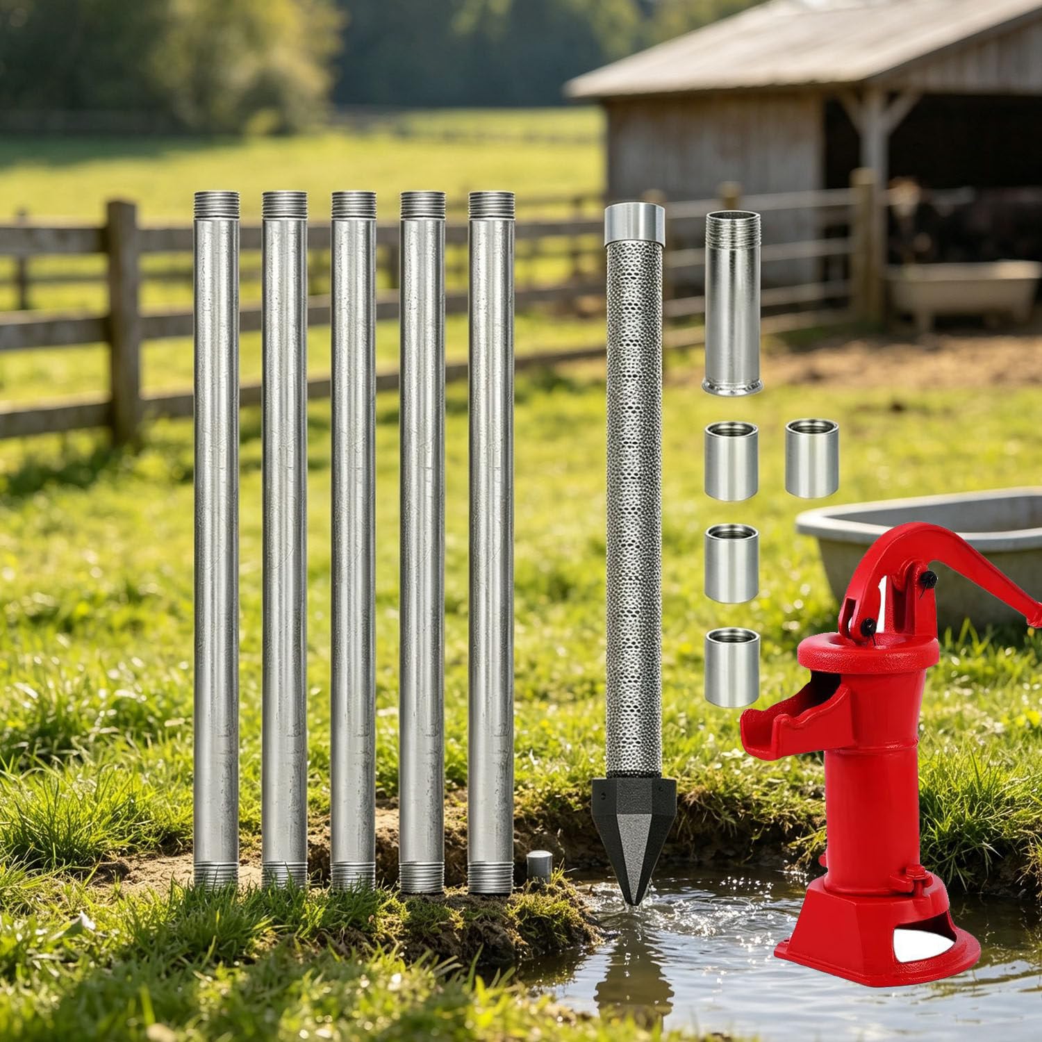 Kit Pozo sin Red con Filtro Arena, Bomba Opcional WaterPumpKit | Kit pozo rosca NPT 1-1/4 y tapa de hincado, riego agrícola y agua de emergencia sin corriente