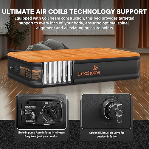 Miniatura 3 de Colchón de aire tamaño Queen con bomba incorporada, colchón inflable de altura elevada, cama de aire portátil, cama de invitados para el hogar, al