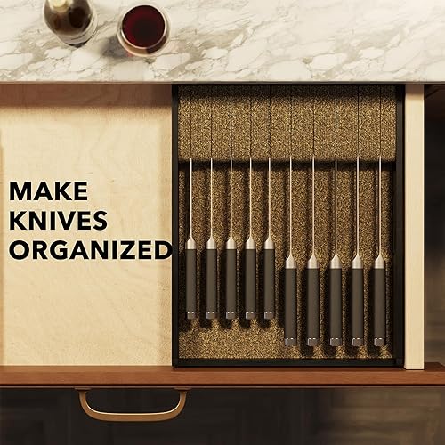 Miniatura 3 de SpaceAid Organizador grande de cajones de cuchillos de bambú, soporte para cuchillos de carne de cocina, bloque organizador para cajones en