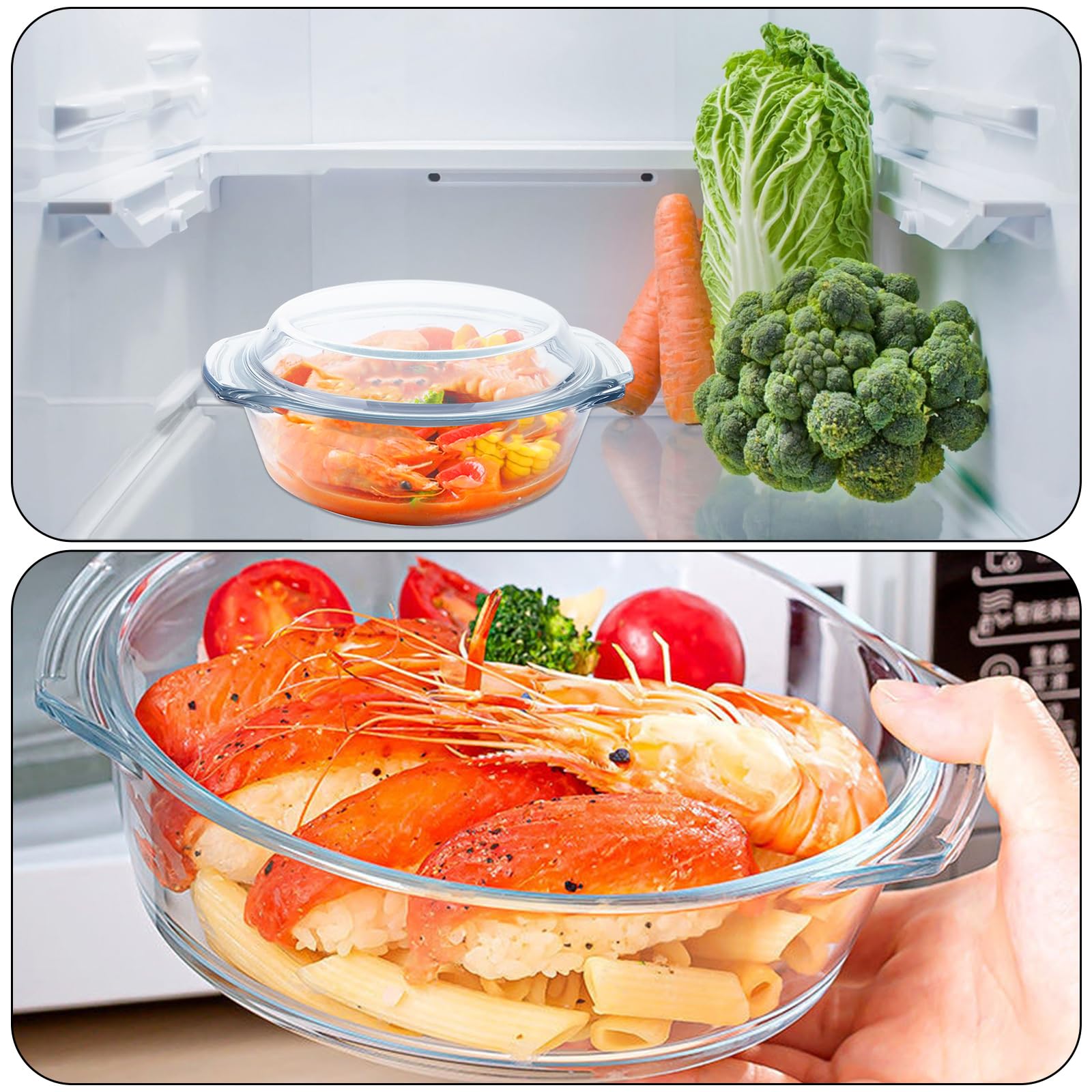 Lot de 2 petites cocottes rondes en verre de 0,7 l avec couvercle, 16 cm, plat de cuisson individuel en verre résistant au four pour aliments, pâtisserie, service
