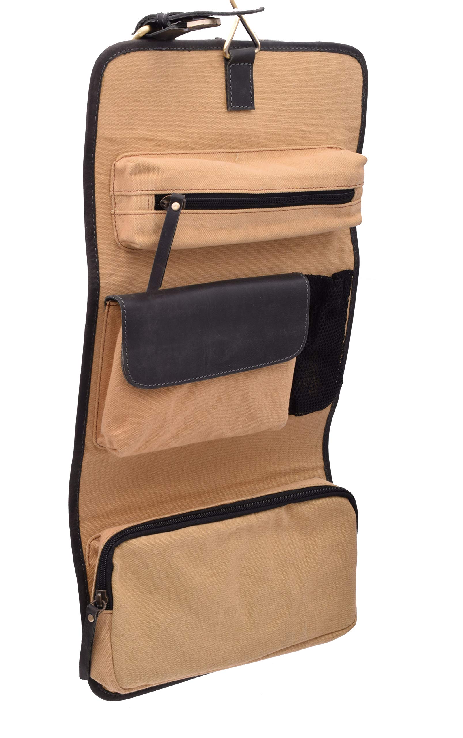 Menzo Kulturbeutel zum Aufhängen, aus echten Leder, Kulturtasche, Toilettentasche, Damen und Herren (schwarz)