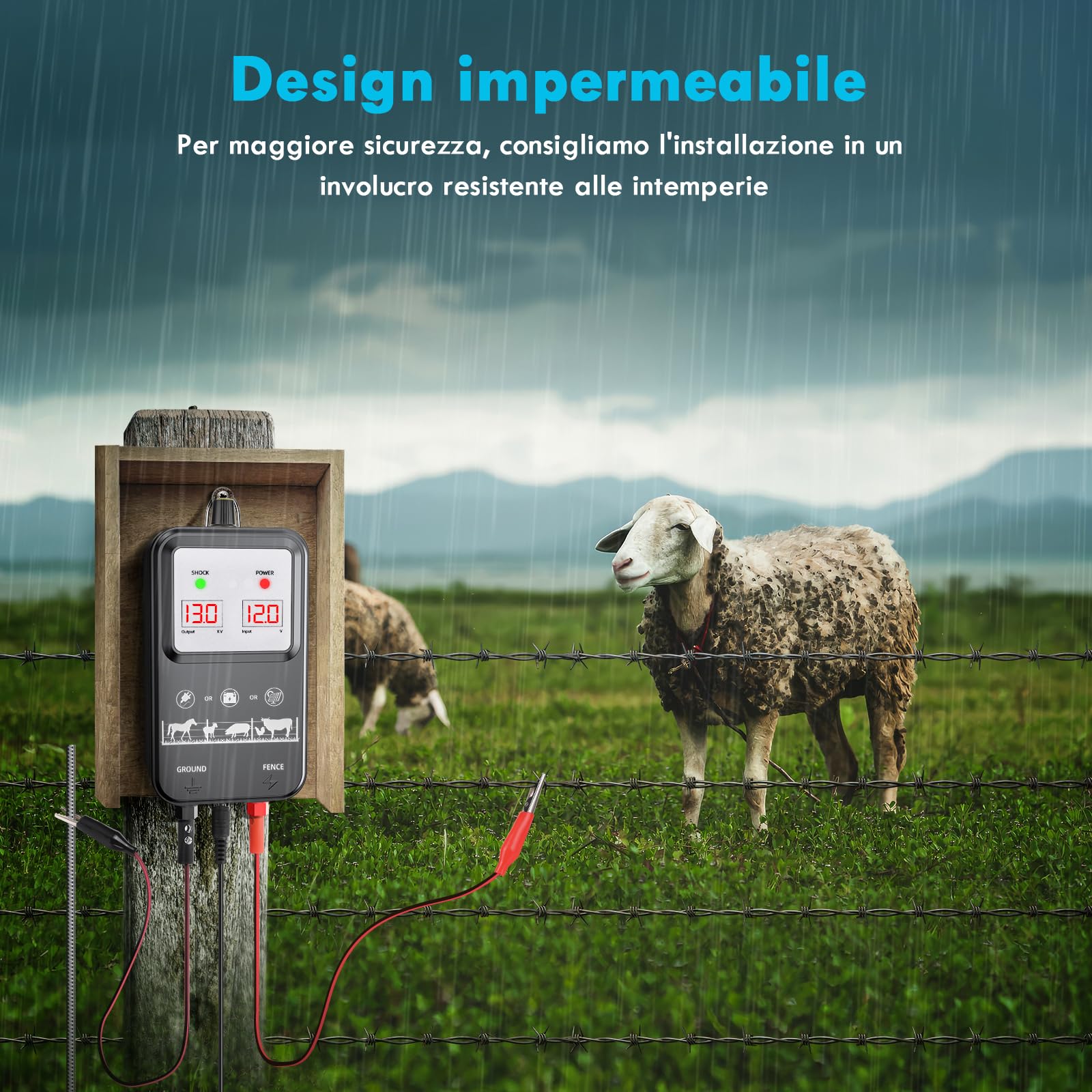15KM Recinto Elettrico per Animali, 2J Elettrificatore per Recinzione Elettrica, Tensione regolabile 7-13KV Controllore di Impulsi ad Alta Tensione Sicuro Recinzione Elettrica per Pascolo