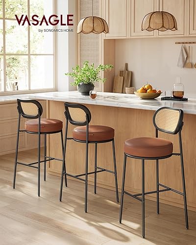 Miniatura 3 de VASAGLE Juego de 2 taburetes de bar con respaldo de ratán y patas de metal, sillas de mostrador de 30.1 pulgadas de alto, taburetes de bar tapizados