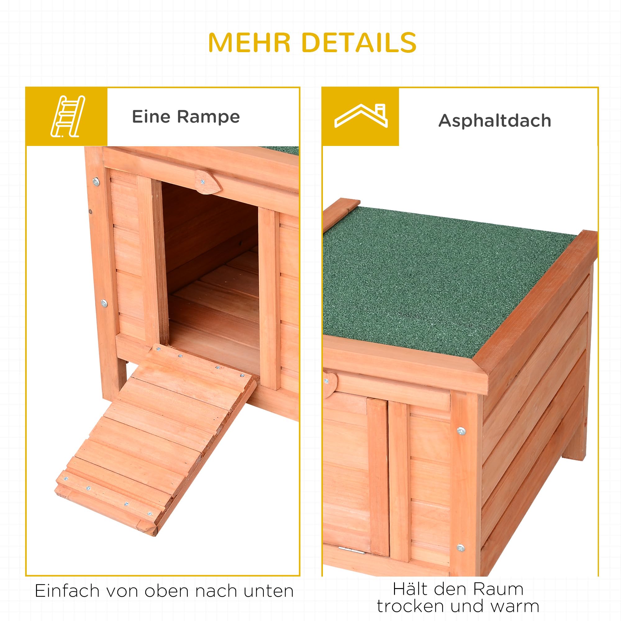 PawHut Kleintierstall Kleintierhaus mit Rampe 51 x 42 x 43 cm Natur+Grün