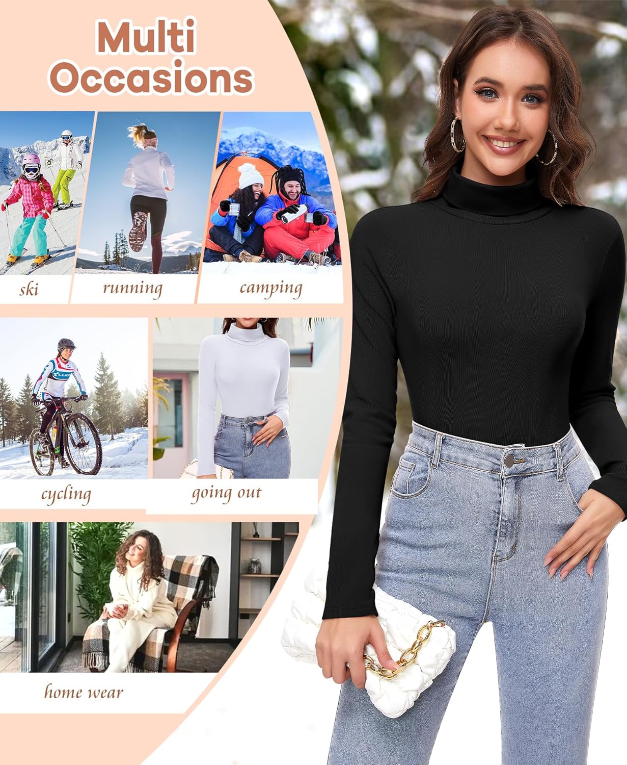 Ganado Long Sleeve Shirts for Women Turtleneck Thermal Shirt Layering Basic Tops Fitted Plain Undershirts - Image 5