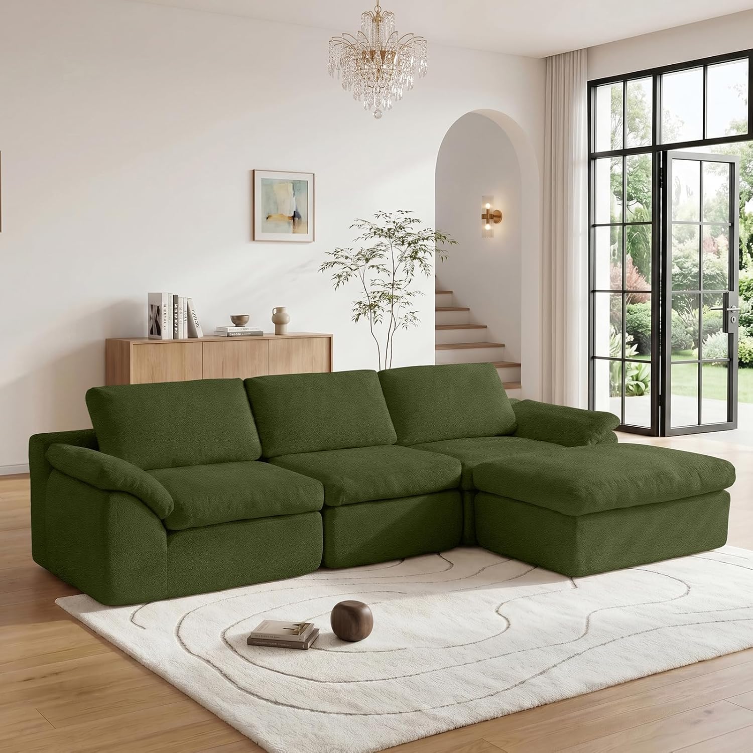 Cloud Sectional Couches 78.8" Loveseat Sofa Deep Seat Modular Sectional Couch Comfy Boneless Couch for Living Room & Bedroom Bouclé Fabric Green