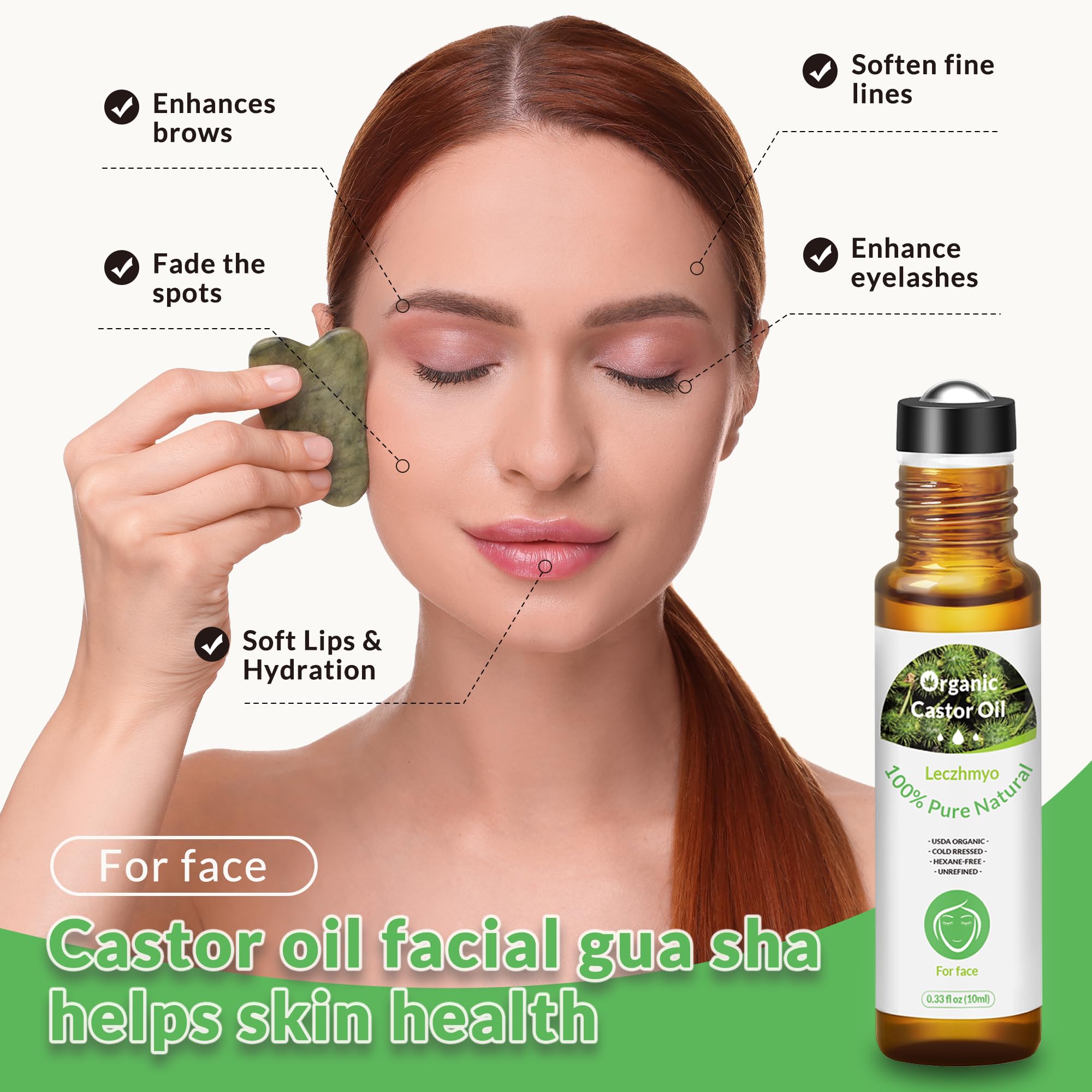Leczhmyo Organic Castor Oil Roll on for Belly Face, Body, Under Eyes- Certified Organic, Cold Pressed, Hexane Free, Unrefined - Image 4