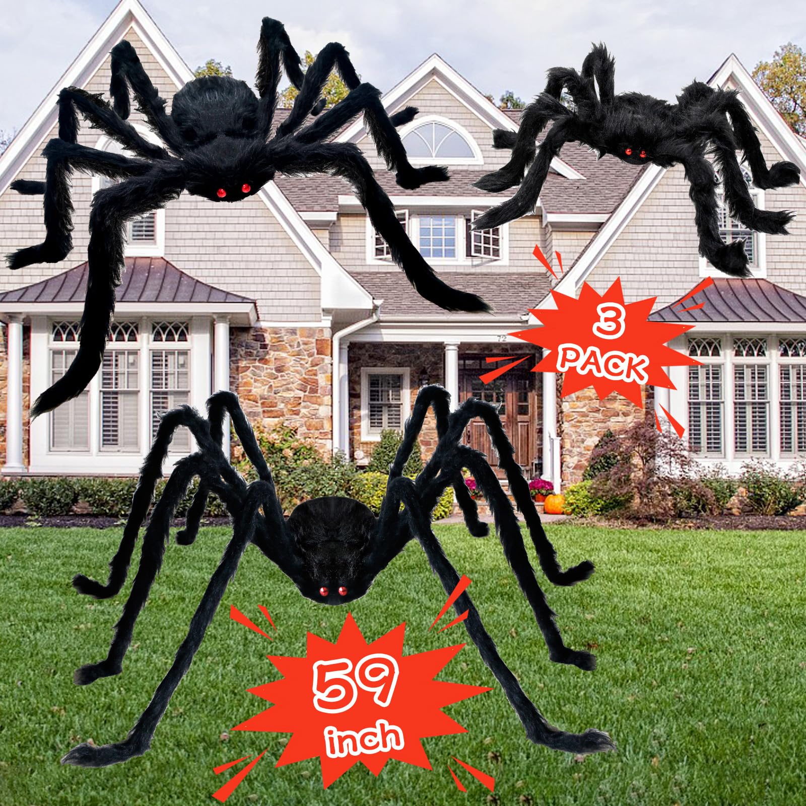 3 ragni giganti decorazioni di Halloween, spaventosi grandi ragni all'aperto decorazioni di Halloween decorazioni per interni