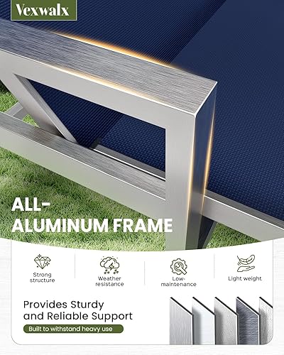 Miniatura 3 de Tumbona para patio al aire libre con ruedas y reposabrazos, sillas de aluminio para piscina reclinables ajustables de 5 posiciones, sillas de playa