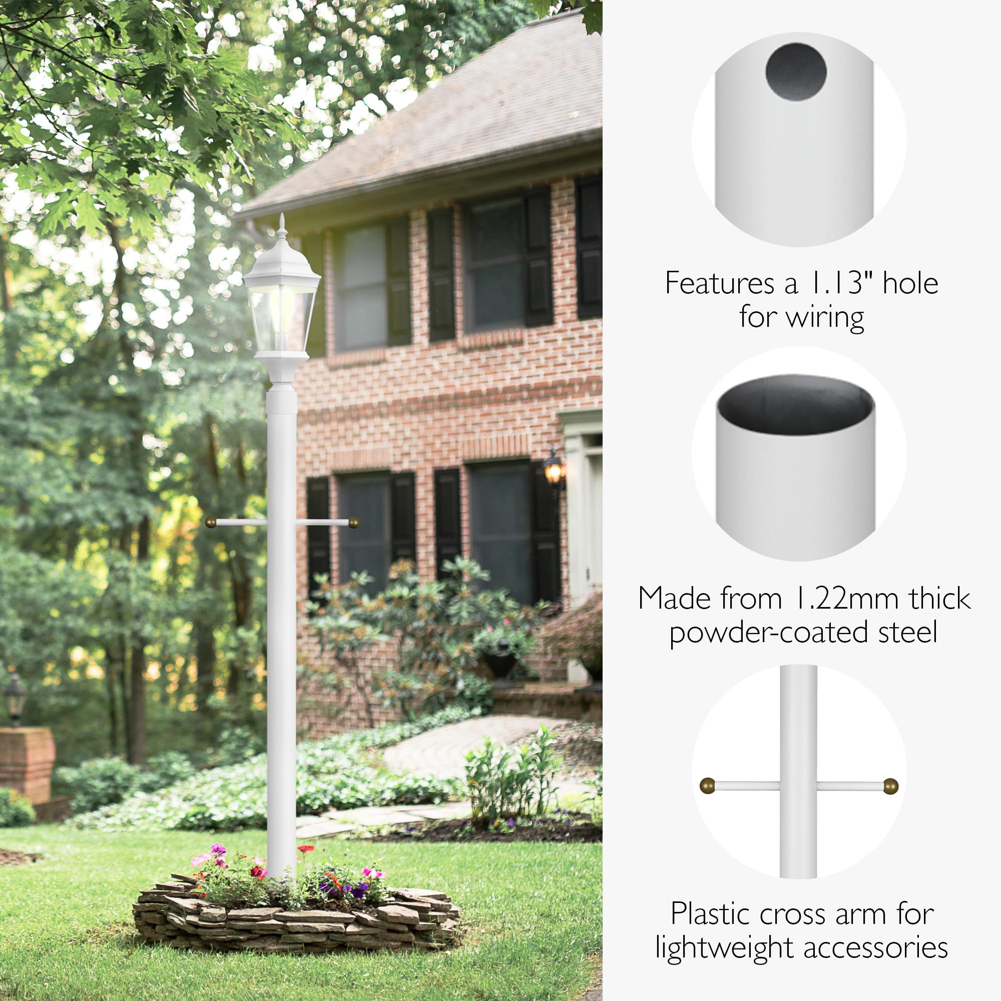 Design House Outdoor Lamp Post with Cross Arm, White Powder-Coated
