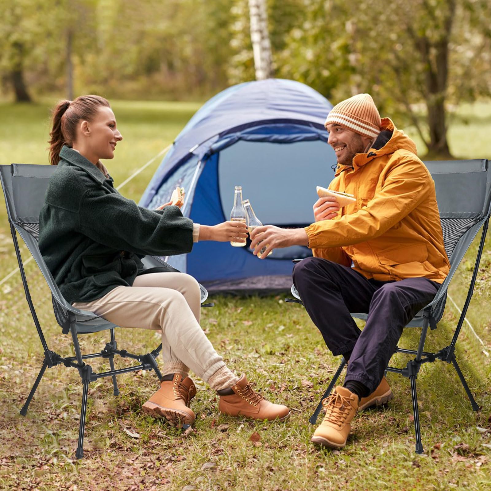 Portable High Back Camping Chair - 2025 Upgraded, Aluminum Alloy Frame, Rustproof & Waterproof, Adjustable Height, Breathable Mesh, Lightweight Folding Chair with Headrest for Outdoor, Comfortable