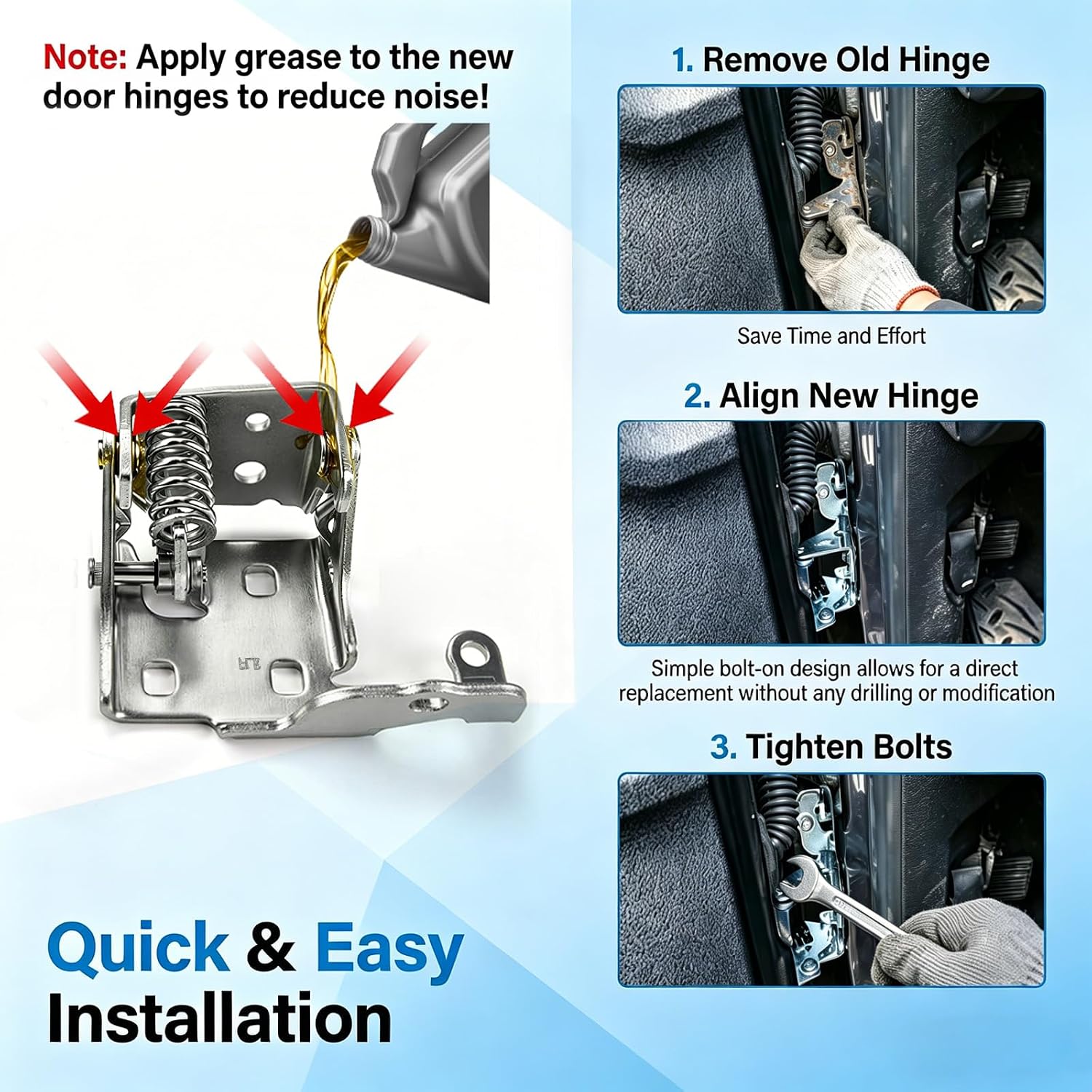 Sorello Front Lower Door Hinge Right Passenger Side Fit for 2007-2014 Chevy Avalanche Silverado 1500 2500 3500 Suburban Tahoe for GMC Sierra Yukon XL for Cadillac Escalade ESV EXT Replaces 20969646