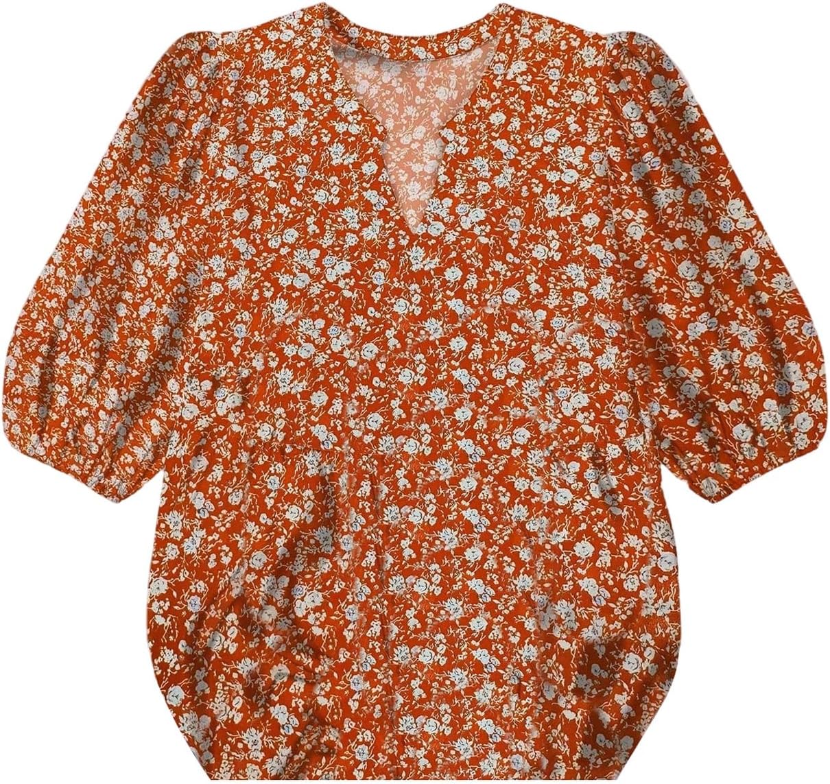 SHENHE Women's Plus Size Puff Short Sleeve Shirt Dressy Casual Floral Flowy Blouse Boho Top
