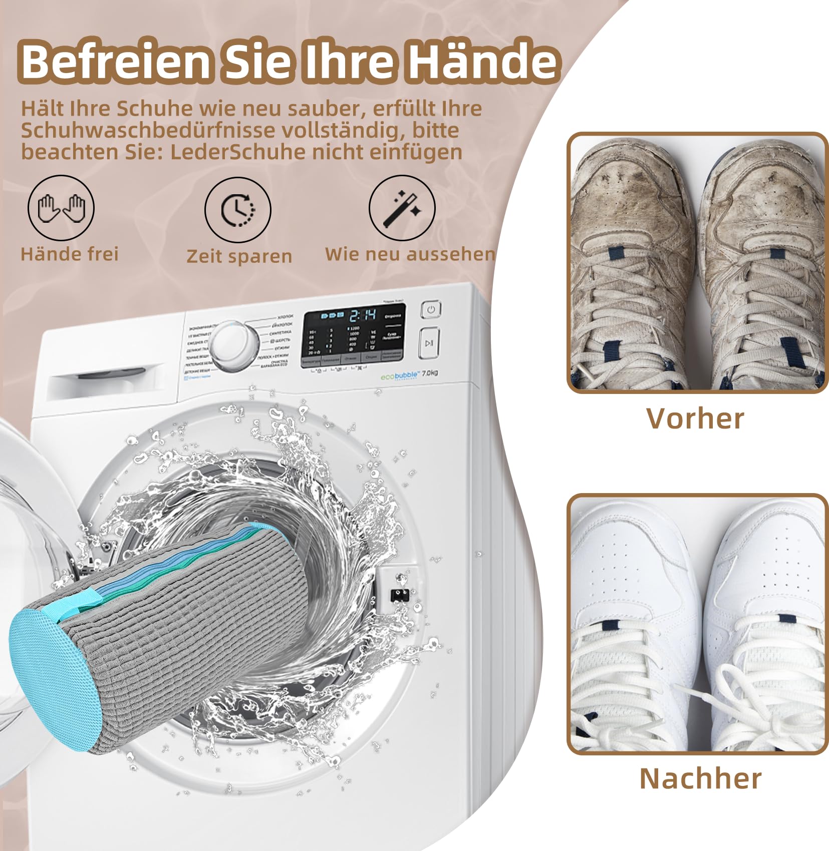 2 in 1 Schuhwaschbeutel Waschmaschine, Doppel Reißverschluss & Doppeltaschen Schuhbeutel Waschmaschine, Wiederverwendbar, Schuhe Waschbeutel mit Abschließbarer ReiBverschluss - 4