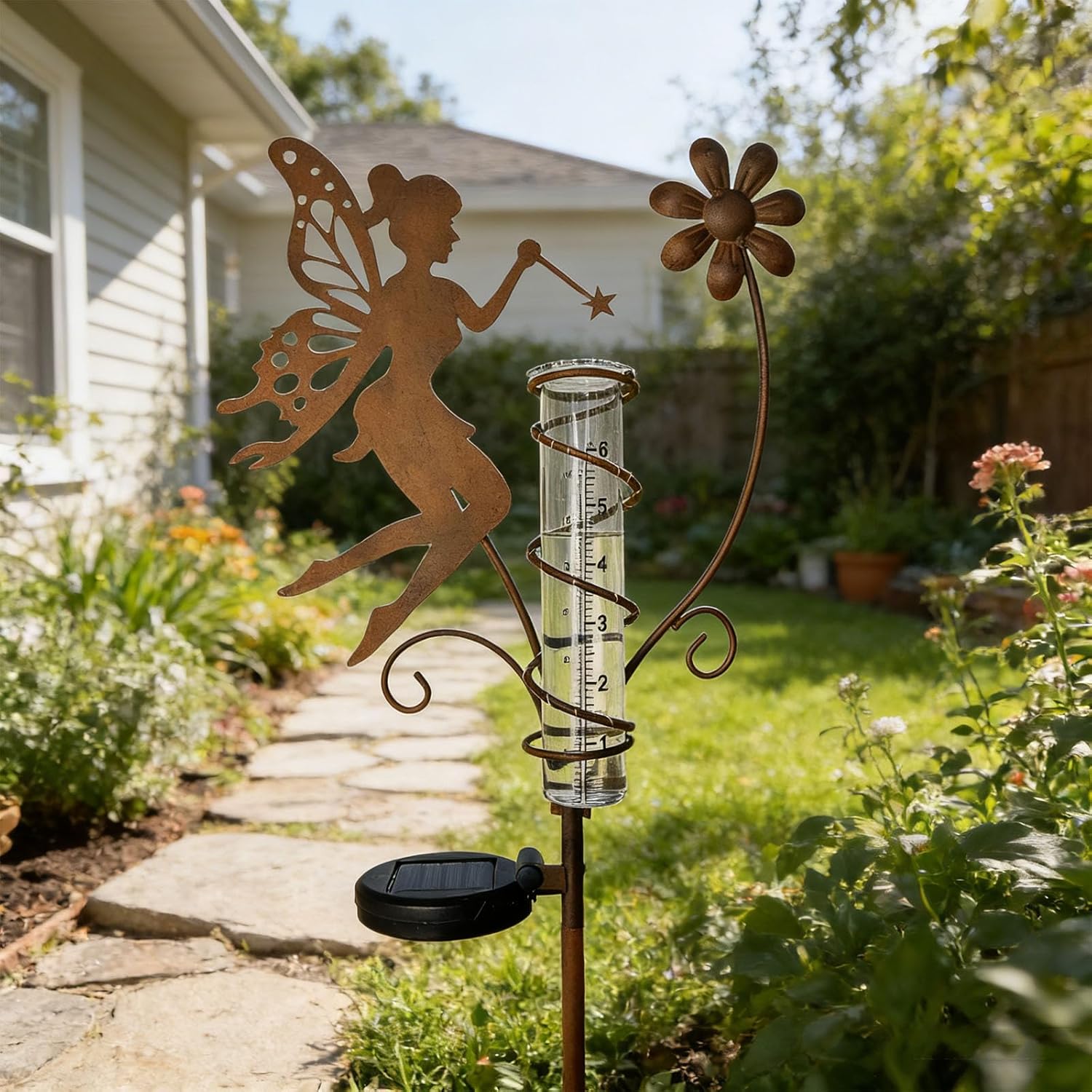 Contemporary Sun Light Rain Gauge Crafted from Iron for Garden Decor and Precipitation Stylish Rain Measurement Device