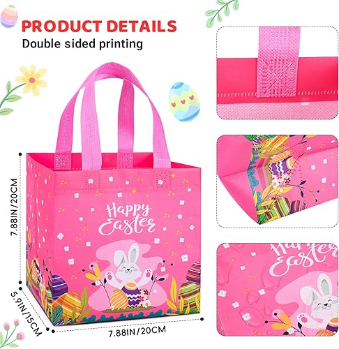 Miniatura 2 de Iioscre 8 bolsas de regalo de Pascua, bolsas de caza de huevos, cesta de Pascua reutilizable con asas, bolsas de regalo de Pascua no tejidas para