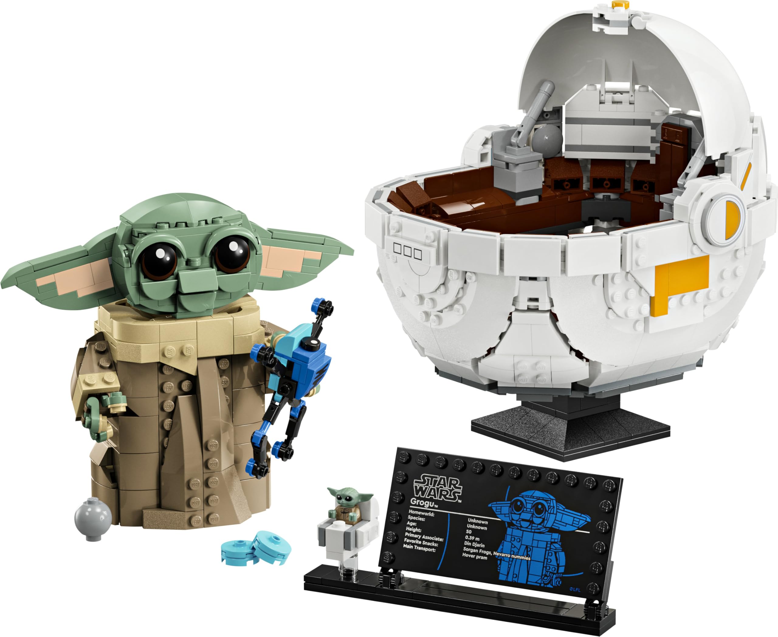LEGO Star Wars 75403 Grogu e Carrozzina con Rana Sorgan e Minifigure di Grogu, Modellino di 'Baby Yoda' Giocattolo, Idea Regalo da Collezione per Bambini e Bambine da 10 Anni Fan serie TV Mandalorian