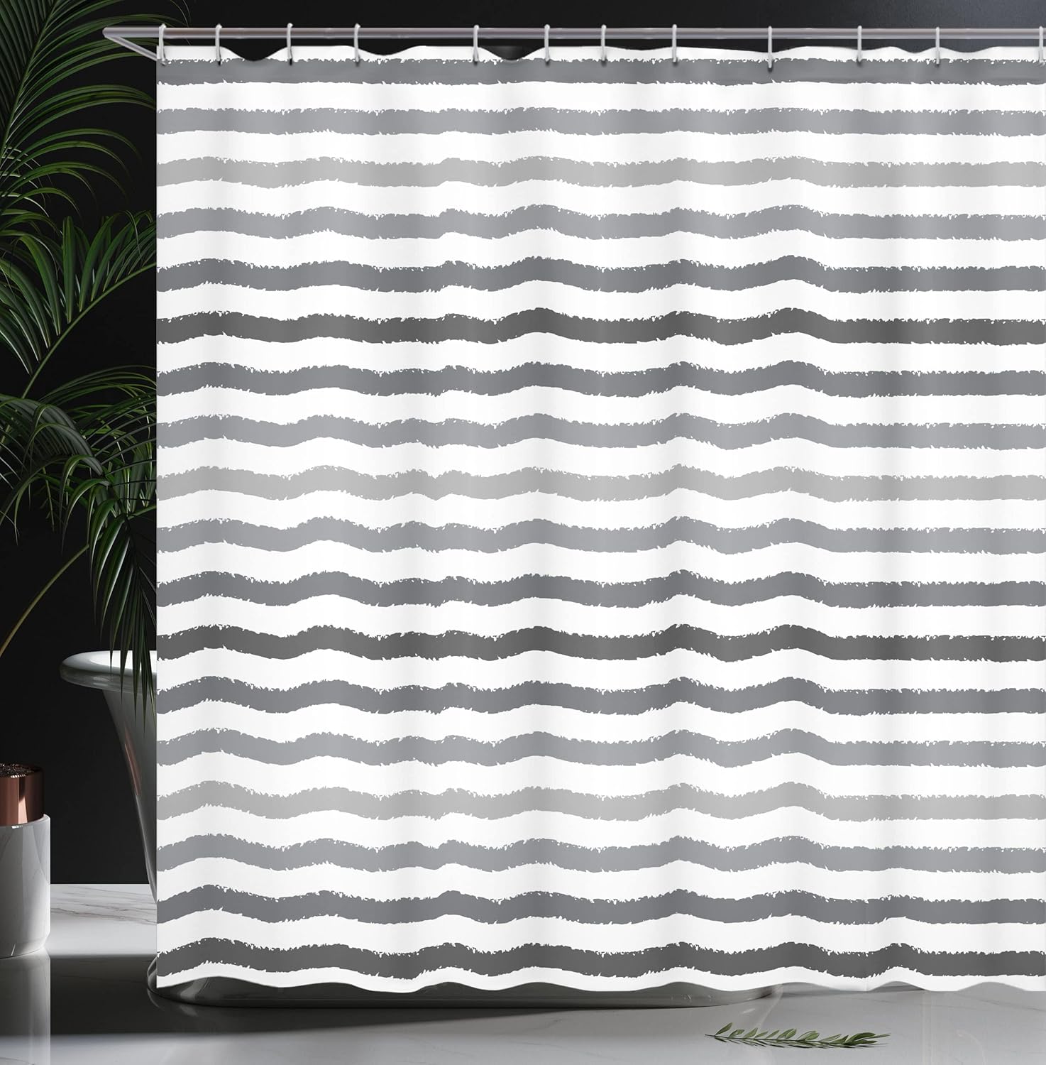 Ambesonne Striped Shower Curtain, Grayscale Look Lines Monochrome Tone Brushstroke Style Geometric Grunge Retro Digital Modern Print, Fabric Bathroom Decor Set with Hooks, 69" W x 70" L, White Grey