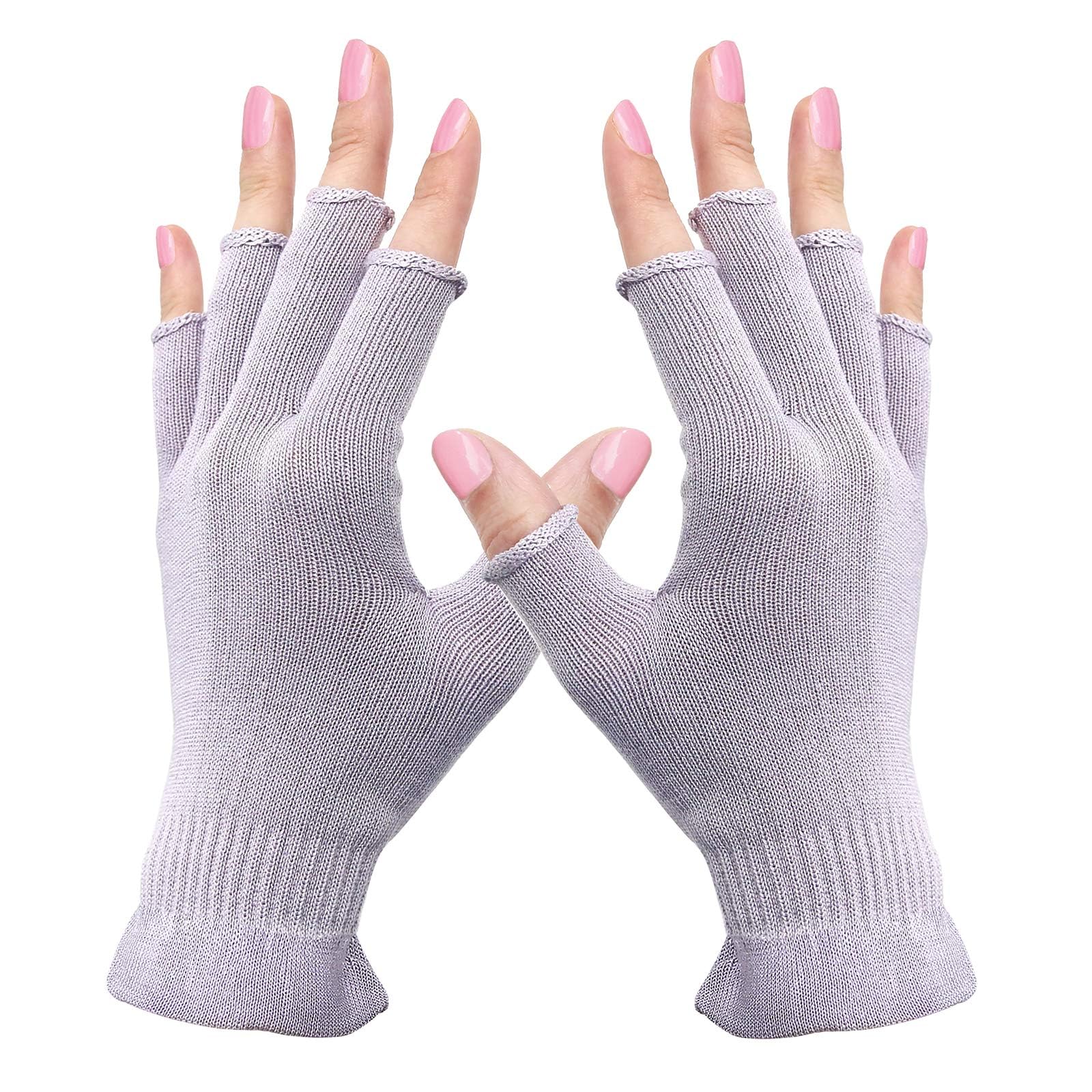 MIG4U Fingerless Moisturizing Gloves, Half Finger Touchscreen Beauty Glove for Eczema, SPA, Dry Hands, Skin Treatment, Summer Sun UV Protection, Pale