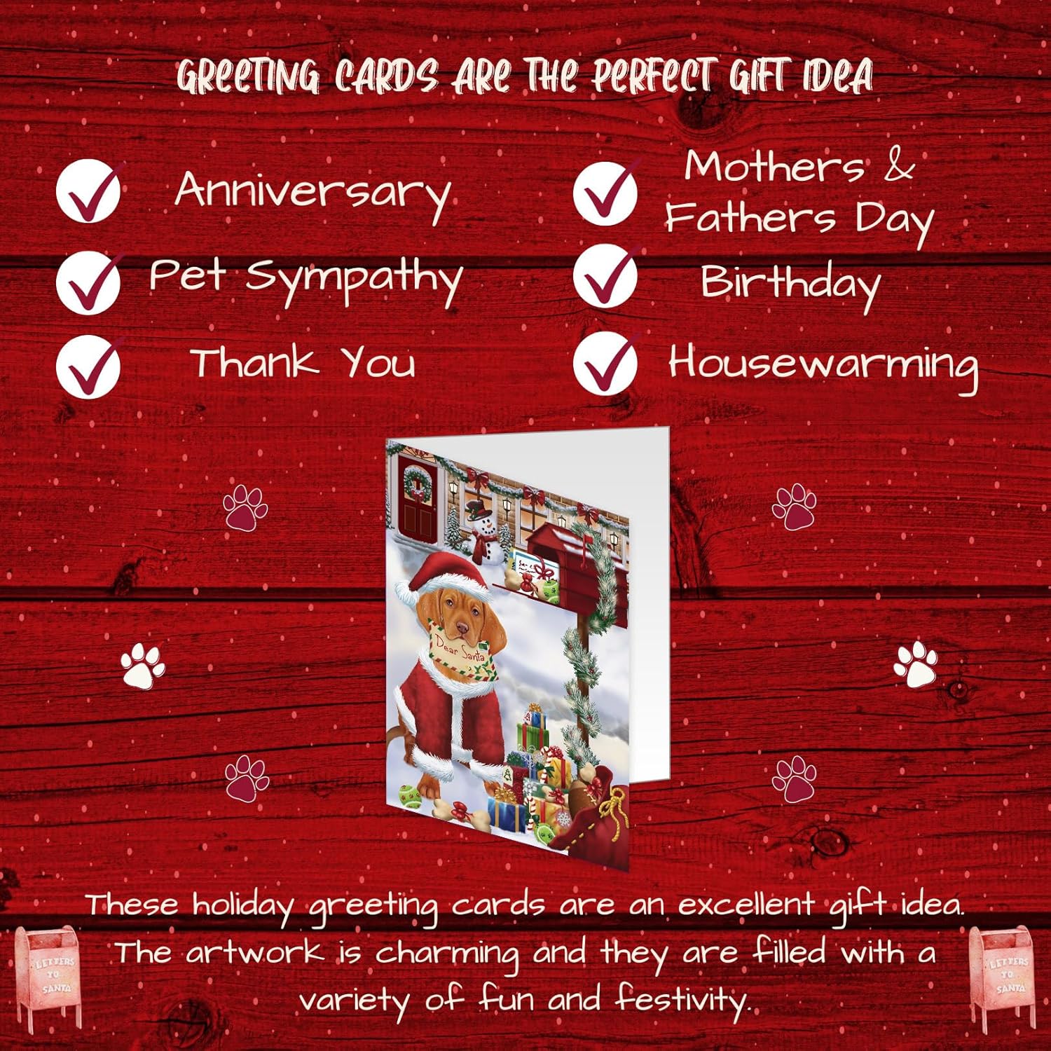 Dear Santa Mailbox Christmas Letter Vizsla Dog Greeting Cards - Adorable Pets Invitation Cards with Envelopes - Pet Artwork Christmas Greeting Cards (10 Greeting Cards)