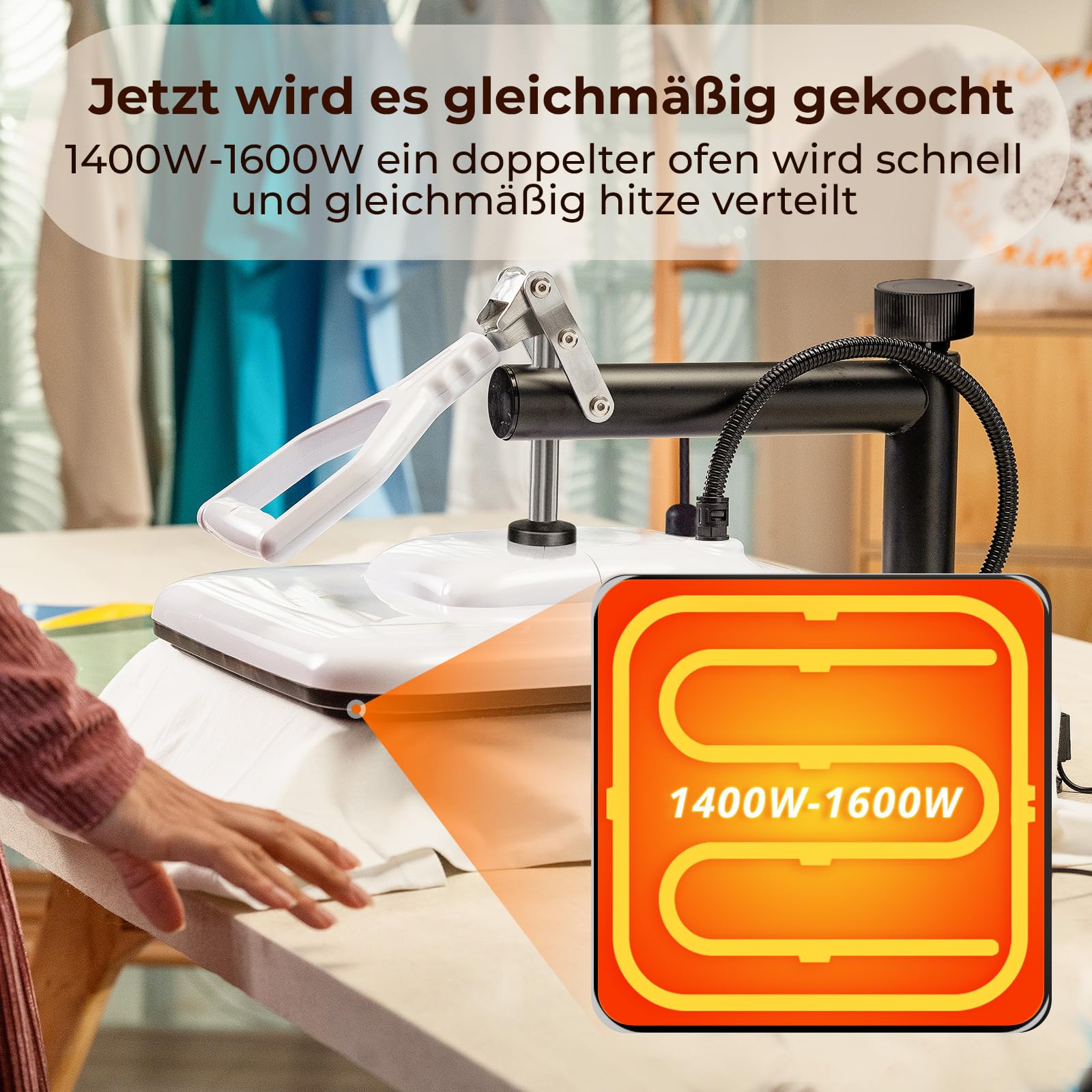 HTVRONT Heißpresse 38 x 38 cm – Klappheißpresse für T-Shirts – Profi-Heißpresse für Sublimierung, Vinyl und Wärmeübertragungsprojekte, schnell aufheizbar und gleichmäßige Wärmeverteilung