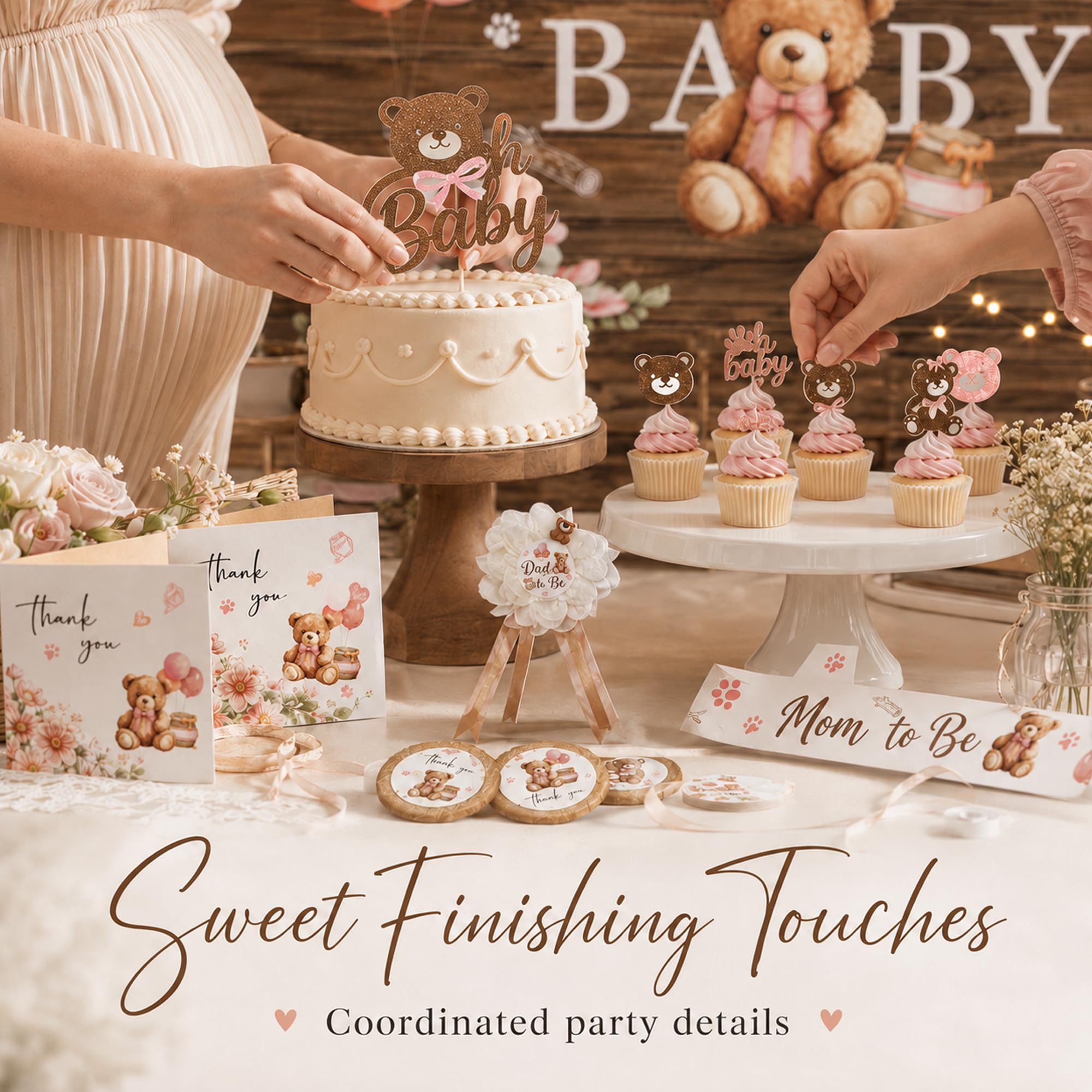 Decorazioni per baby shower per ragazza, possiamo aspettare Bearly Baby Shower Forniture per baby shower, forniture per feste a tema orso rosa per baby shower forniture sfondo ghirlanda palloncino per