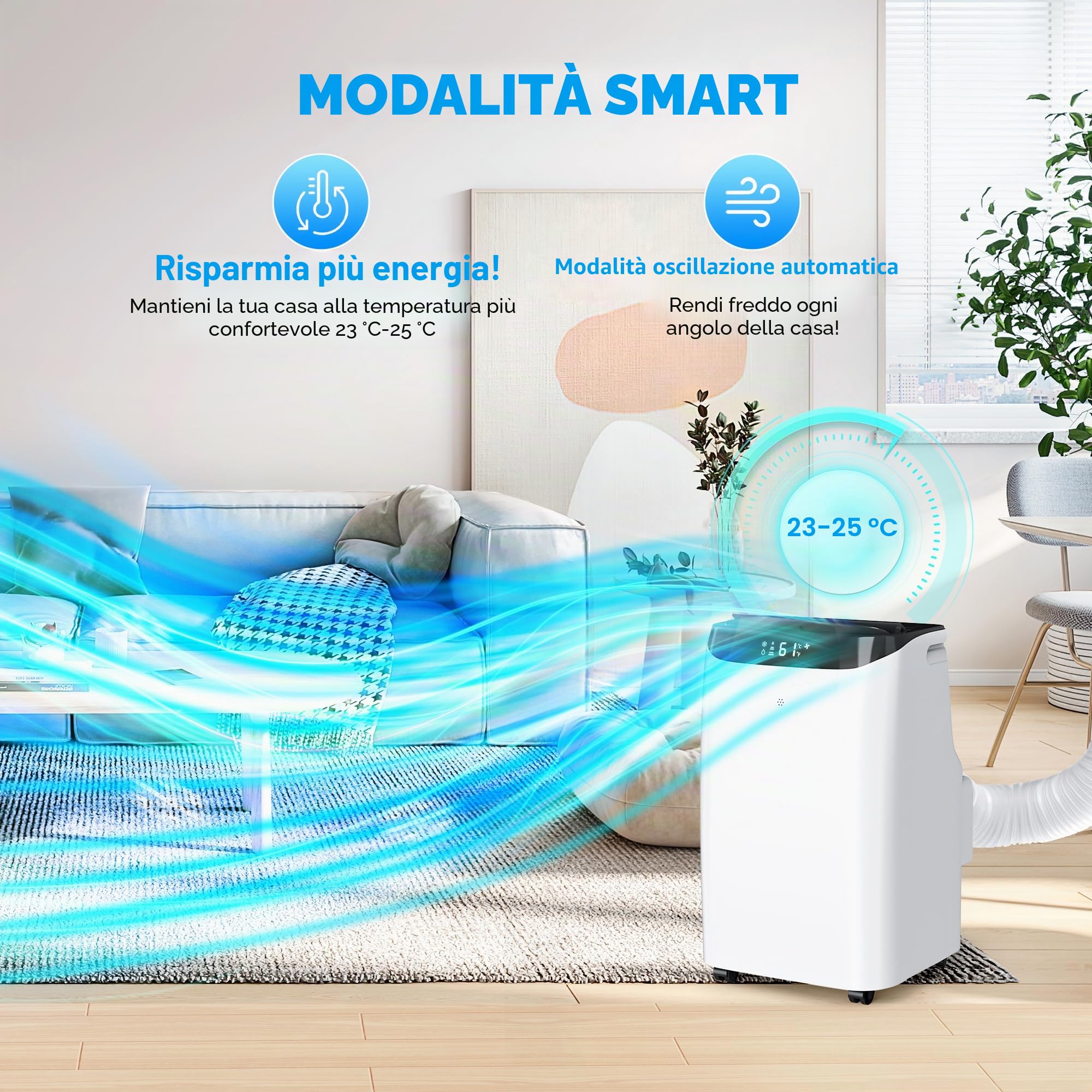 12000 BTU - Condizionatore portatile con telecomando, unità AC 3 in 1 ventilatore e deumidificatore, rinfresca stanza fino a 500 ft², modalità