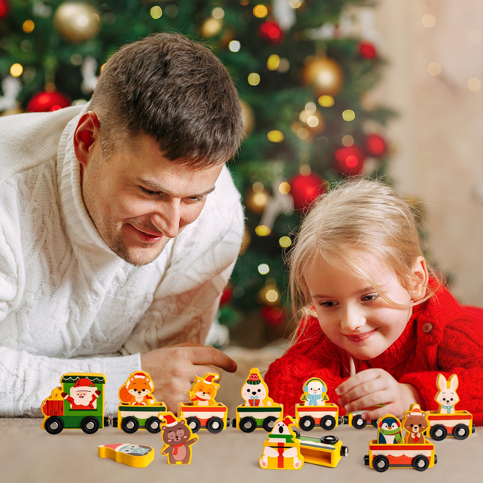 Calendario dell'Avvento 2025, Commodum Calendario dell'avvento con 24 Trenino Legno Bambini, Trenino Legno Giocattolo per Bambini, Regalo Giocattoli Bambina, Regali di Natale Originali per Bambina