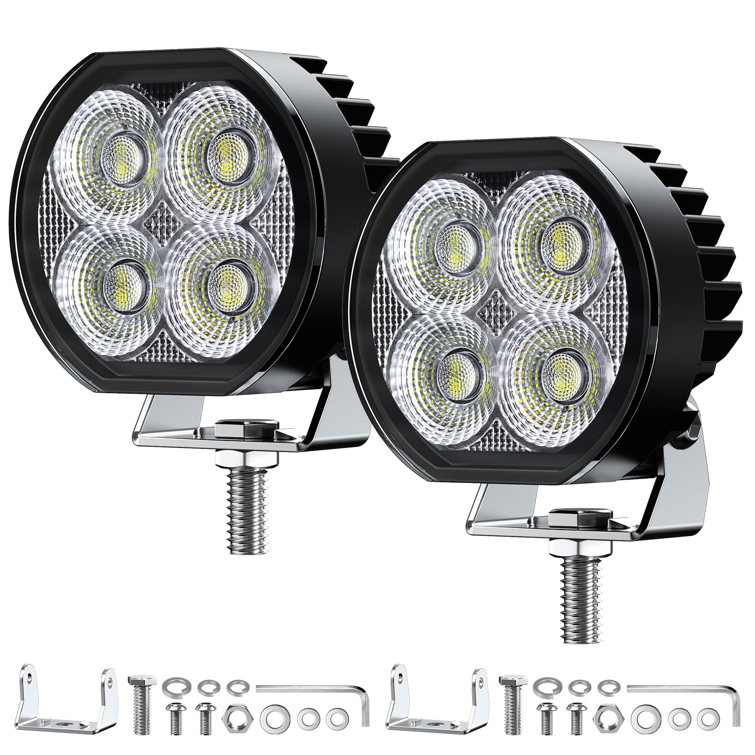 2 x Reflektory robocze LED 12 V 24 V, 32 W 2100 lm Super jasne dodatkowe reflektory samochodowe, IP67 wodoodporny reflektor cofania, 6500 K rozproszone światło do ciężarówki, ATV, SUV, łodzi