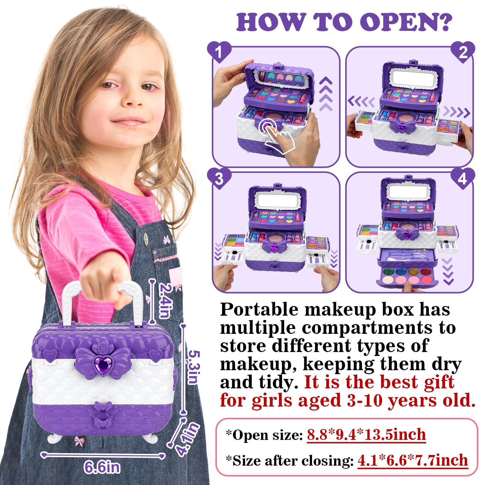 Kit di trucco finto con borsa cosmetica per bambine dai 3 ai 5 anni