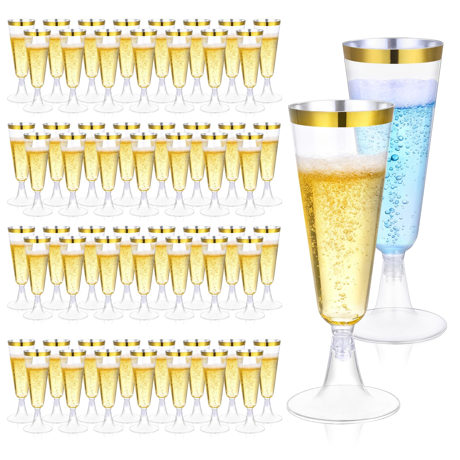 Sektgläser Plastik mit Goldrand, 100 Stück Kunststoff 150ml Transparent Cocktail-Sektgläser, Champagner Gläser Mehrweg Weingläser für Partys Hochzeiten Geburtstage Picknick