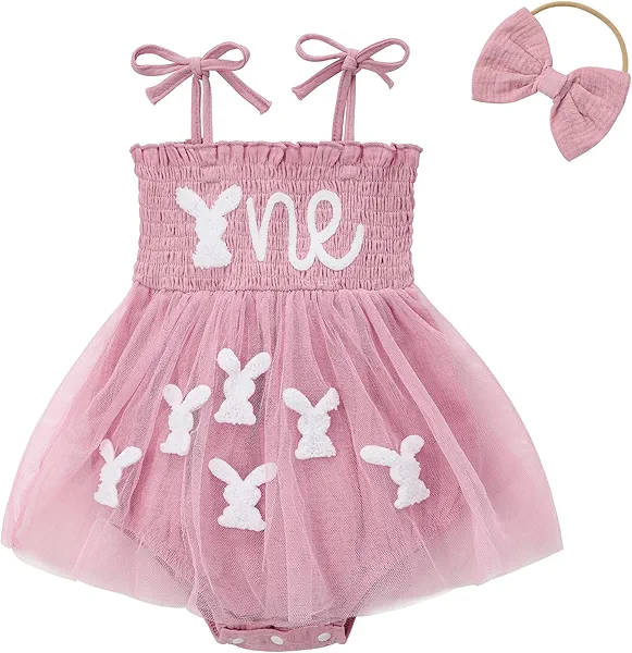Durio Baby Girl 1st Birthday Outfit Adjustable Straps Romper Baby Girl Tutu Dress with Headband Sleeveless Cake Smash Outfit