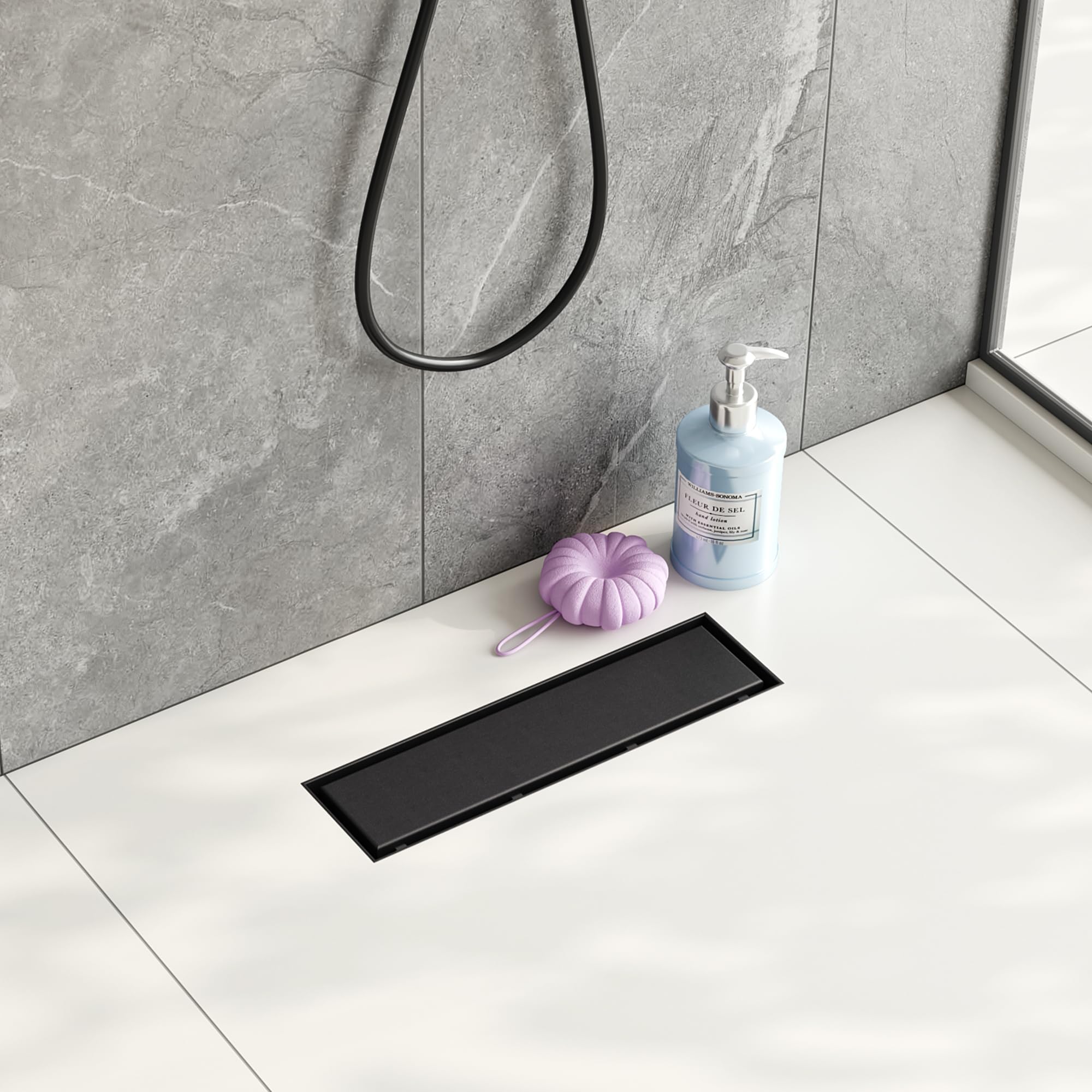 Neodrain 12-Inch Linear Shower Drain - Stainless Steel, Black, Modern Finish - Adjustable, Fits US 2" PVC Sub Drain