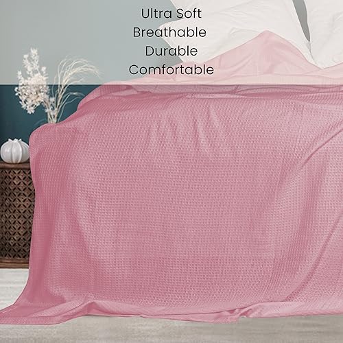 Miniatura 4 de Cotton Clinic Manta de cama de punto gofre, 100% algodón, para todas las estaciones, suave, transpirable, ligera, capa perfecta para sofá, cama,