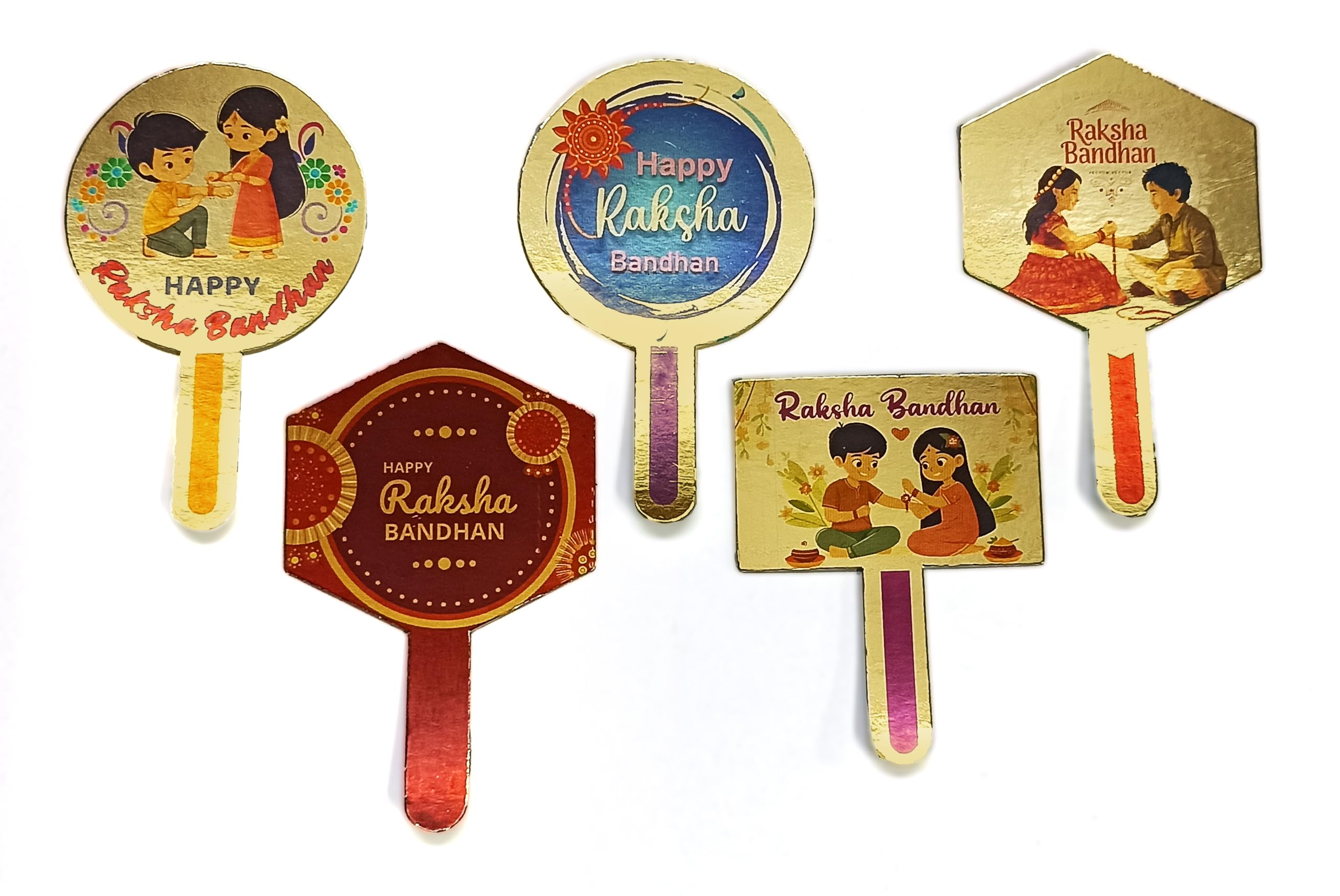 Raksha Bandhan Celebration Cake Toppers, Gold Metallic Finish, Set of 25 pcs, 5 different variations-image-8