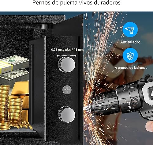 Miniatura 2 de Bonsaii Caja de seguridad con teclado electrónico, caja de seguridad de acero con llave, 0.23 pies cúbicos, 9.06 pulgadas de ancho x 6.69 pulgadas