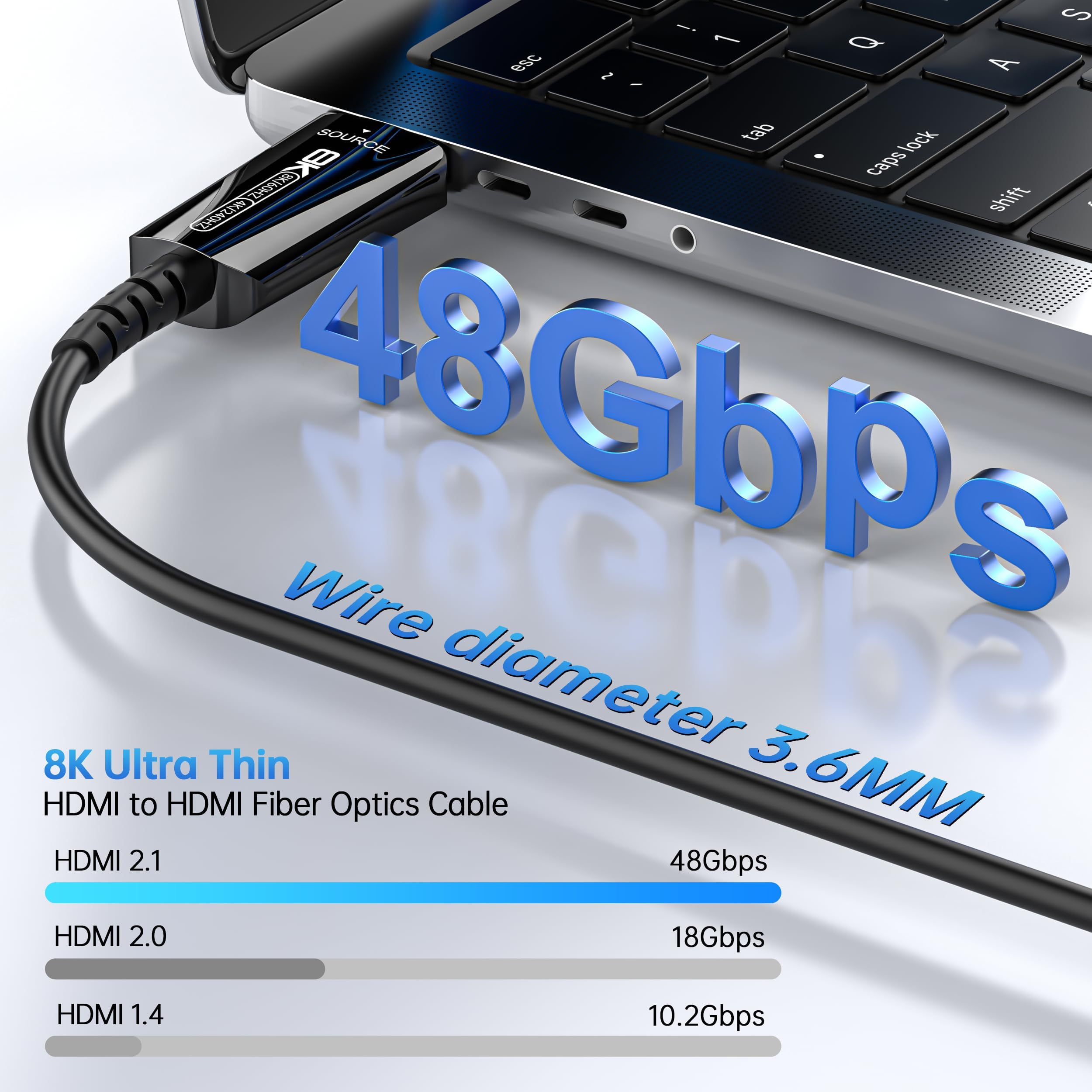 Cavo HDMI in fibra ottica, 30 m, 8K a 60 Hz, 4K a 240 Hz, sottile cavo HDMI extra lungo 48 Gbps ad altissima velocità, HDR dinamico, eARC, HDCP 2.2 e 2.3, 3D, compatibile con PS4/5/Xbox/TV