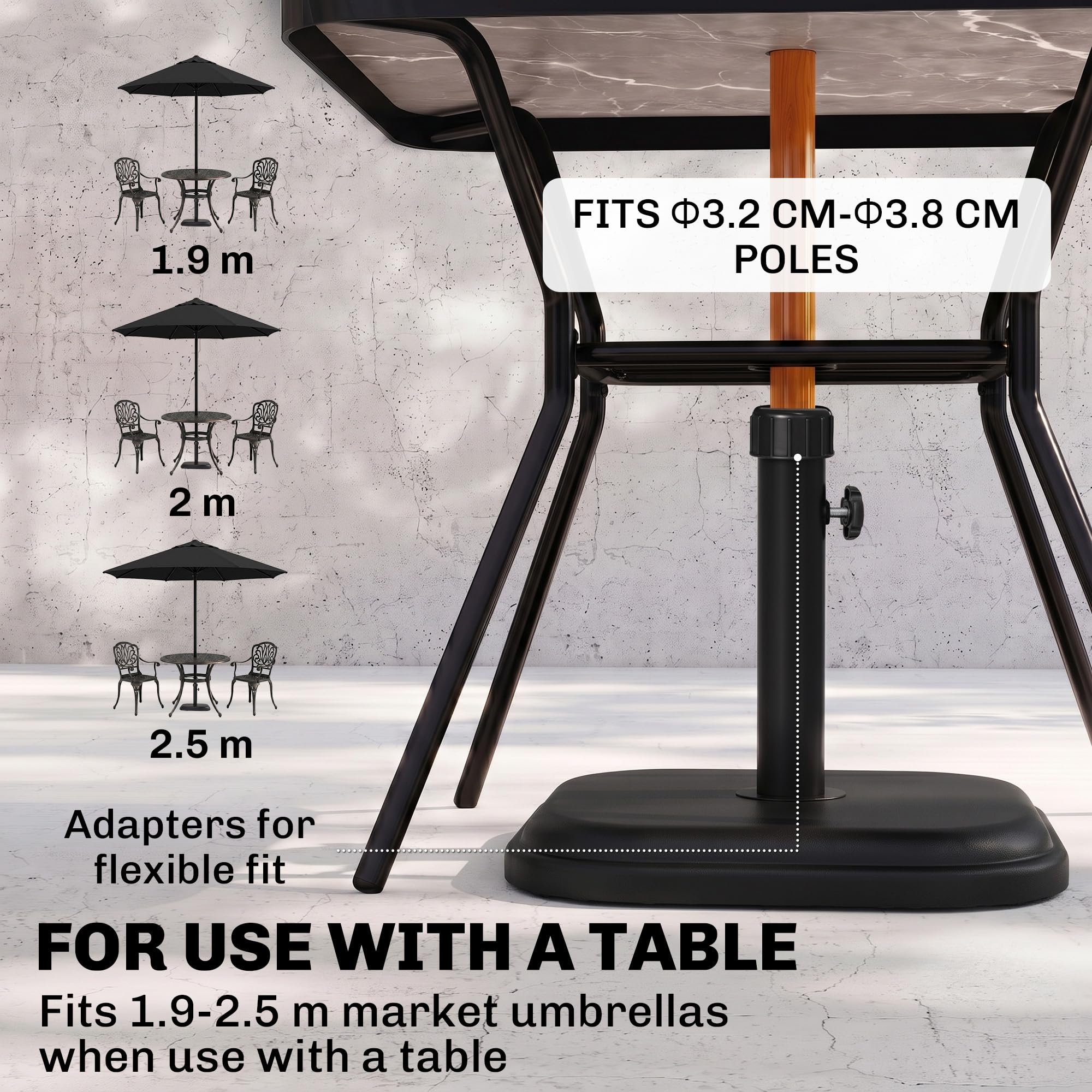 Outsunny Base de Sombrilla de Jardín Peso 11kg Ø32-38 mm 36x36x31 cm Negro | Soporte para Parasol de Cemento, para Mástil, para Terraza Patio Exterior