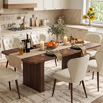 LEYAOYAO Extendable Dining Table for 4-6, 6379 Kitchen Table (Walnut)