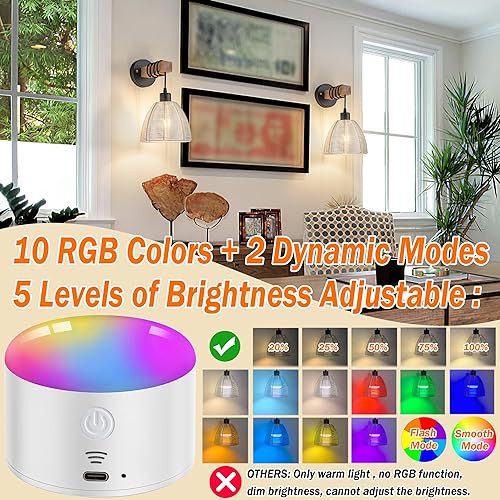 Miniatura 5 de Aplique de pared a pilas, juego de dos apliques de pared inalámbricos con control remoto, luces de pared regulables para interiores con pilas para