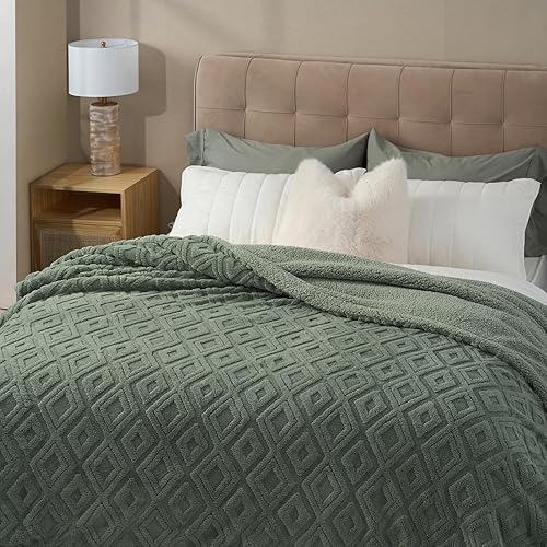 EVERGRACE Manta de forro polar jacquard bohemio Sherpa para sofá, súper suave y acogedora manta de felpa mullida para invierno, manta reversible