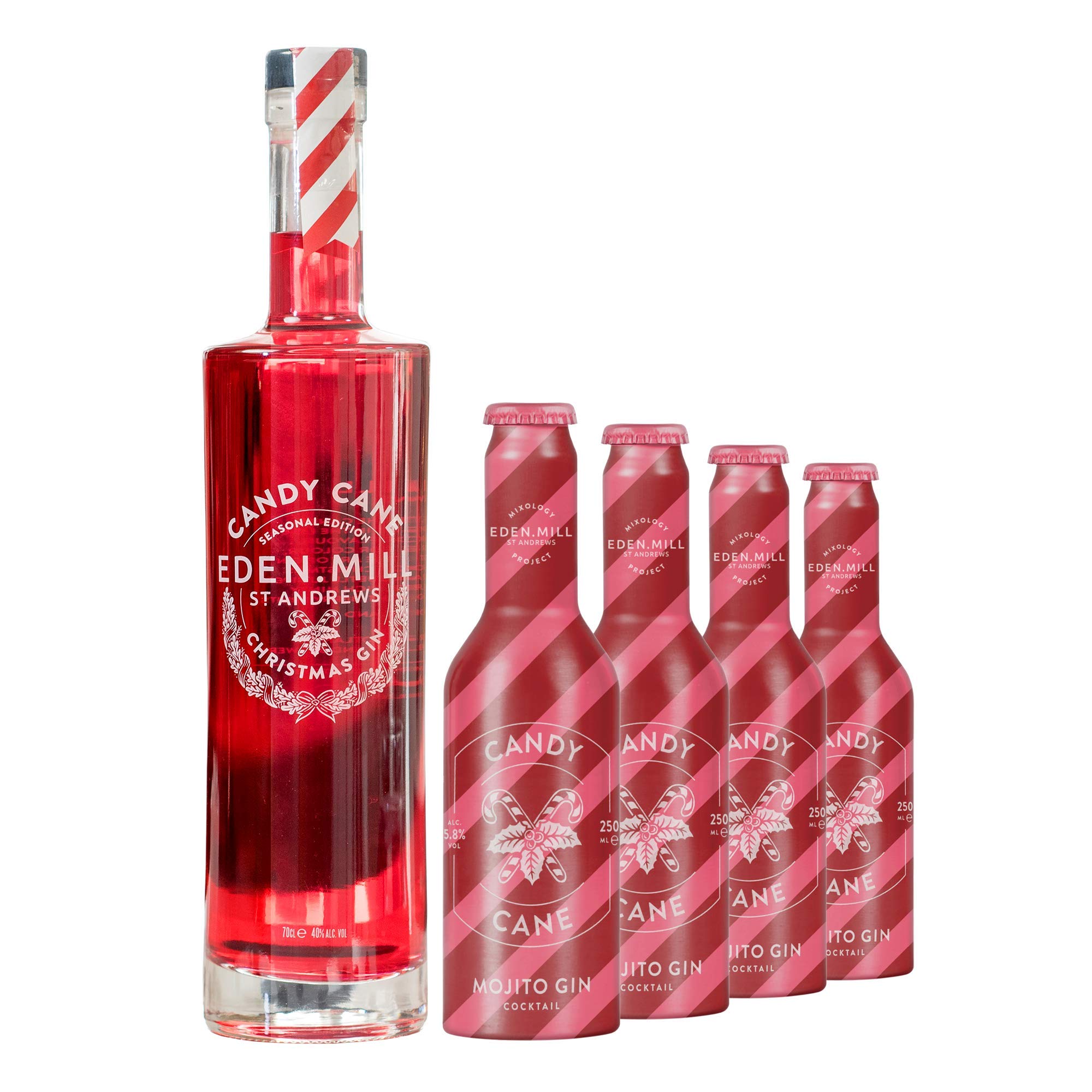 Eden Mill Candy Cane Gin, 70cl + Eden Mill Candy Cane Mojito Gin cocktails [12x250ml]