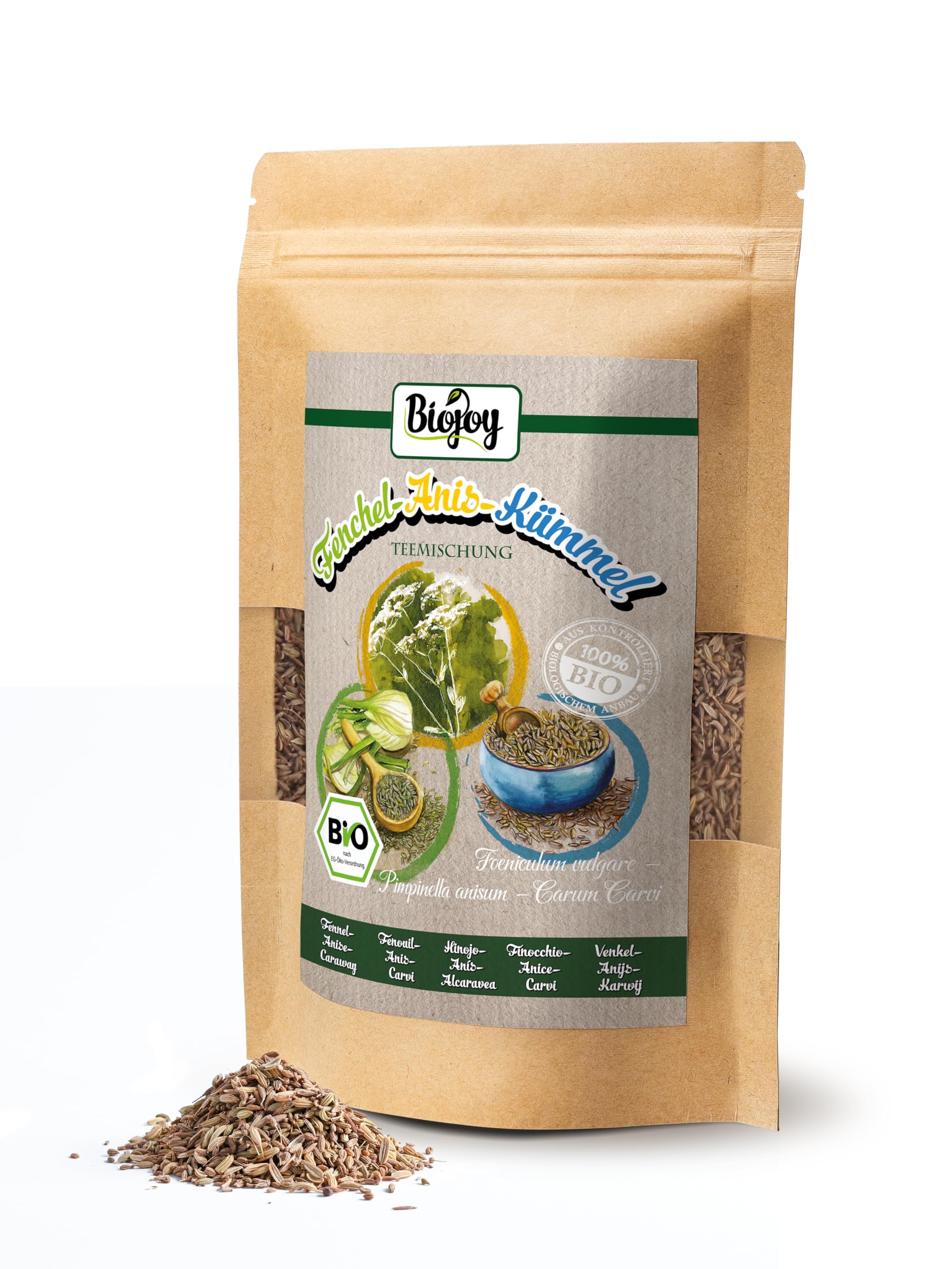 Biojoy Organiczna Herbata z kopru włoskiego, anyżu i kminku luzem (100 g), całe nasiona